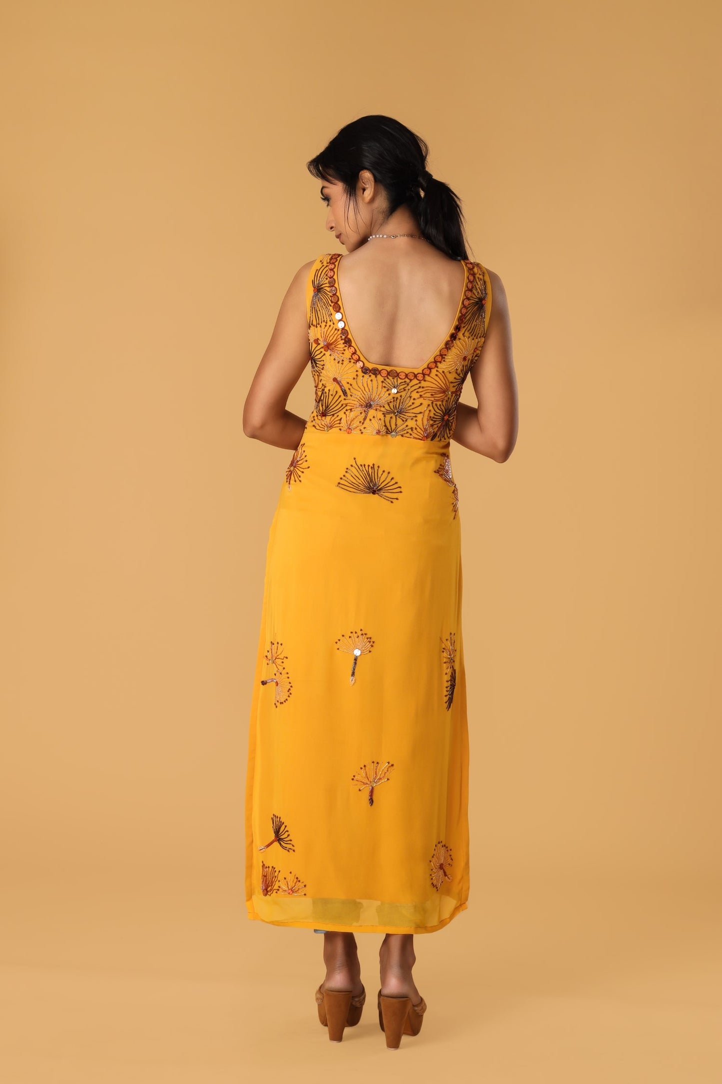 Playful Dandelion Hand Embroidered Yellow Kurta