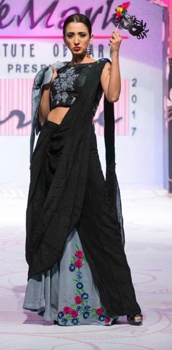 Midnight Garden Hand Embroidered Ready to Wear Saree