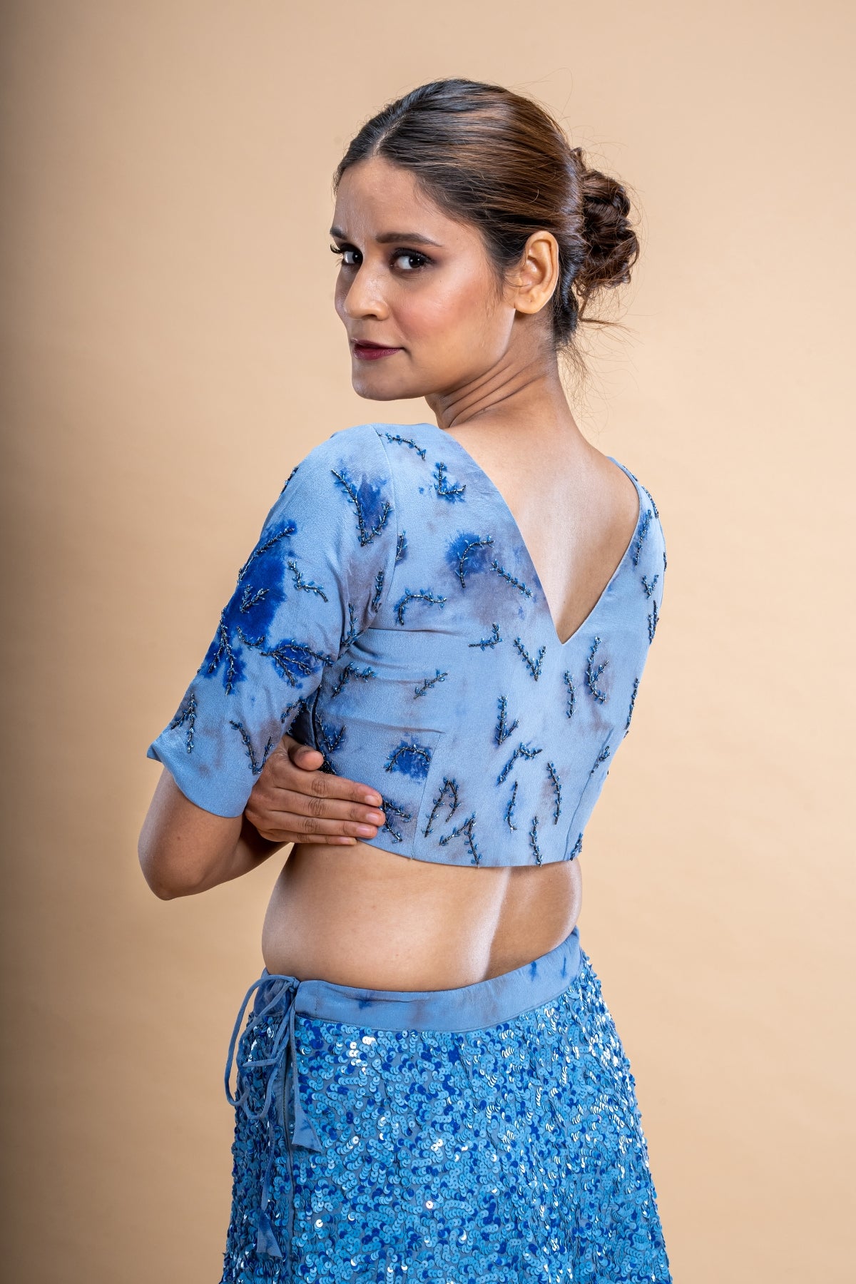 Batik Print Hand Embroidered Sequins Lehenga Set