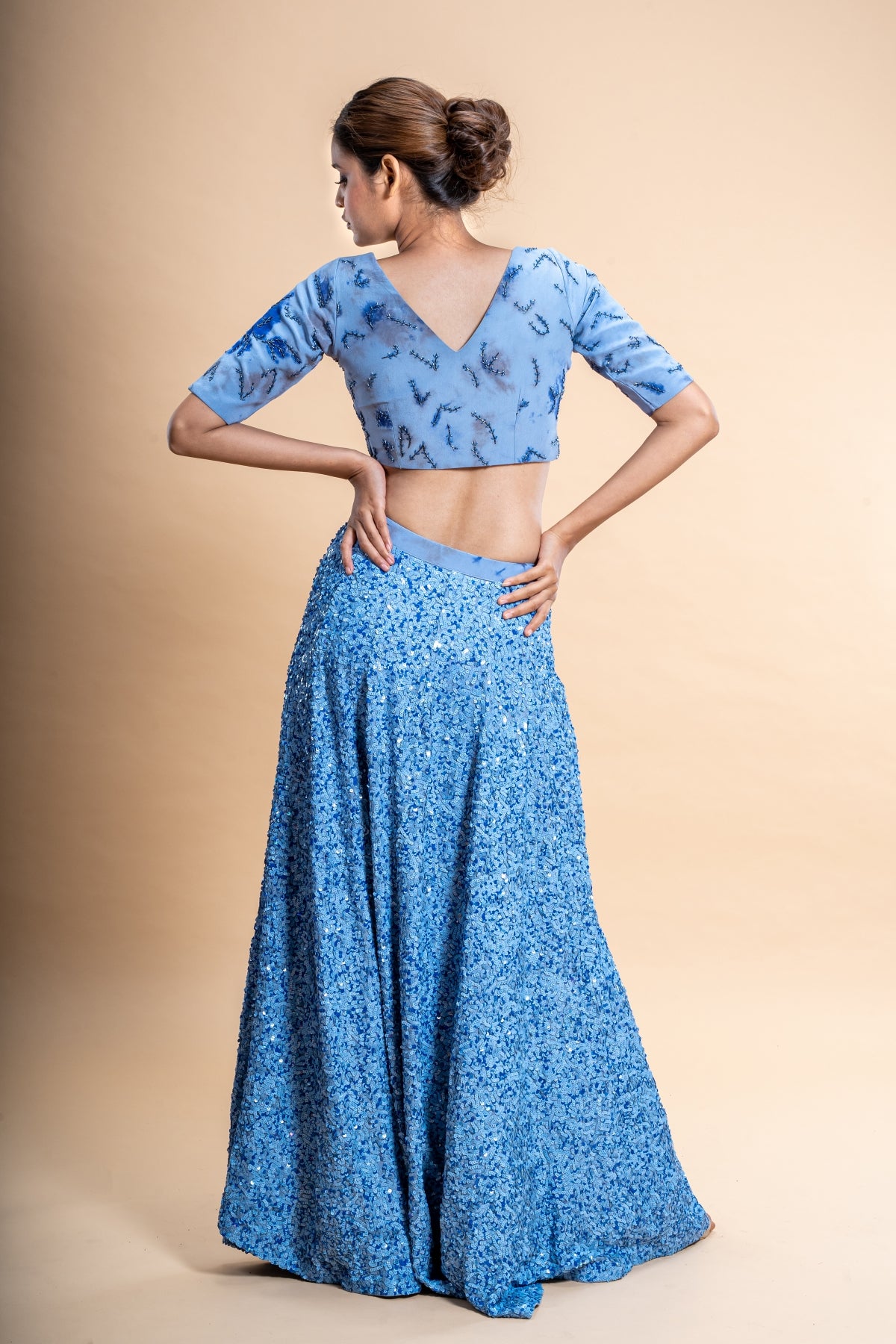 Batik Print Hand Embroidered Sequins Lehenga Set