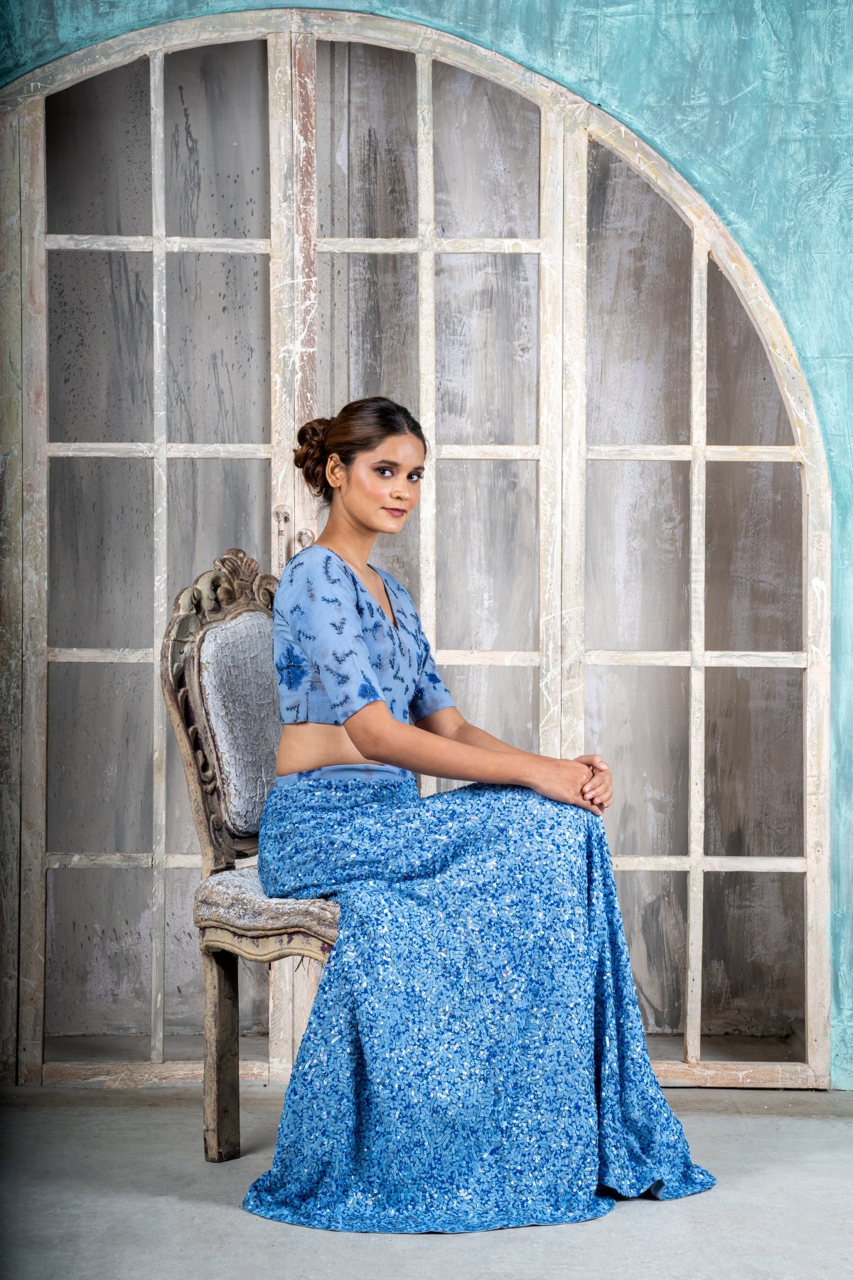 Batik Print Hand Embroidered Sequins Lehenga Set