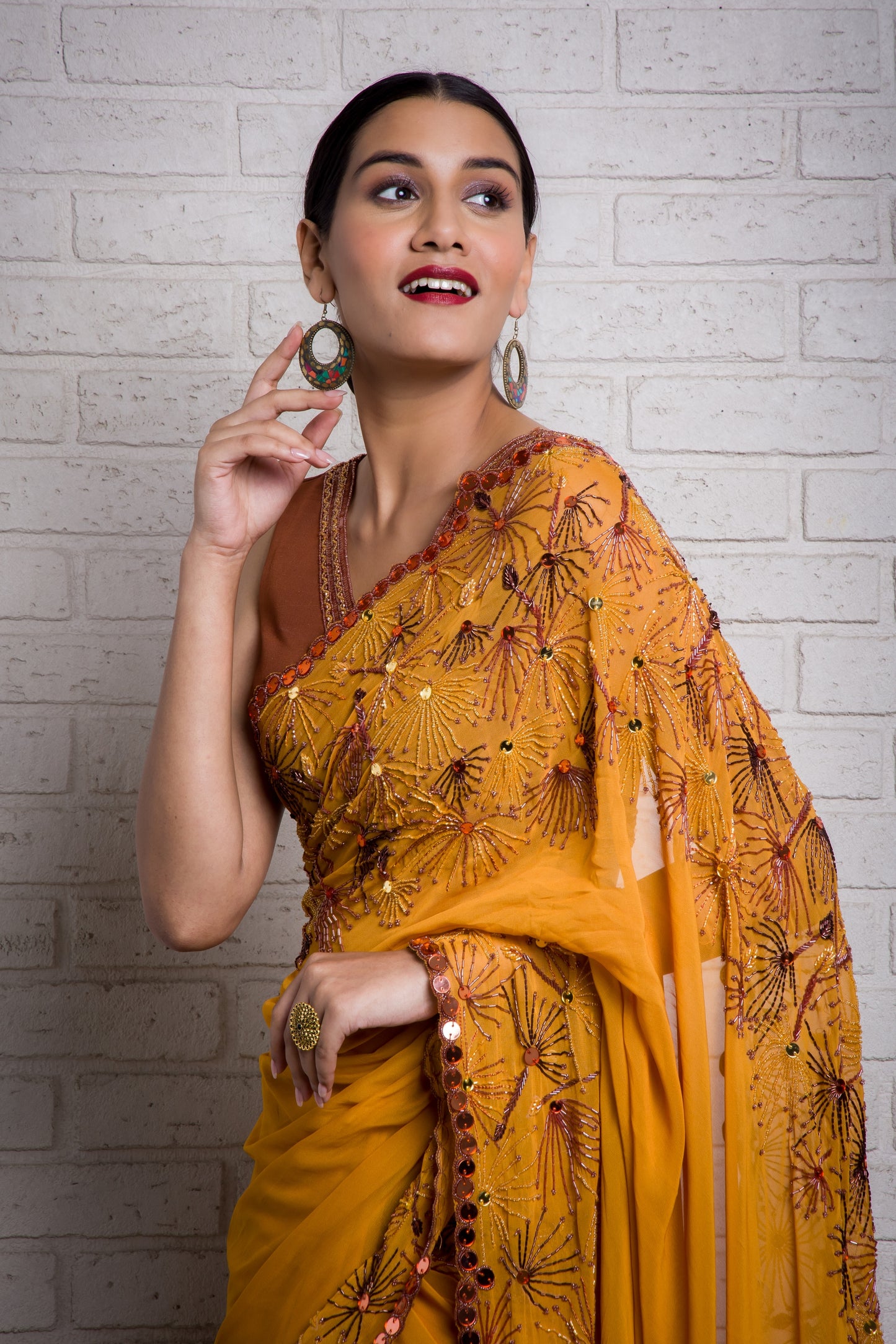 Playful Dandelion Hand Embroidered Saree With Blouse