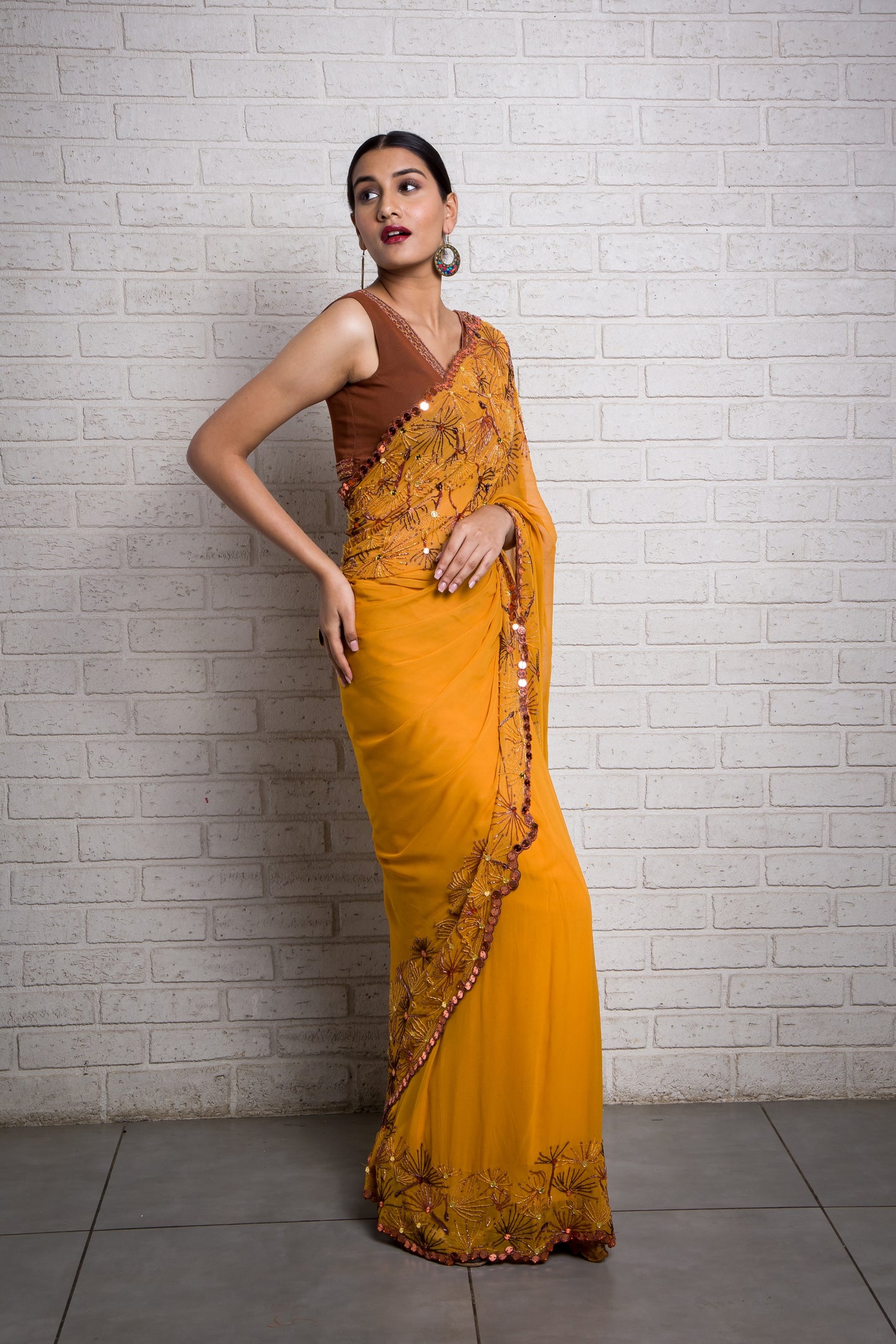 Playful Dandelion Hand Embroidered Saree With Blouse