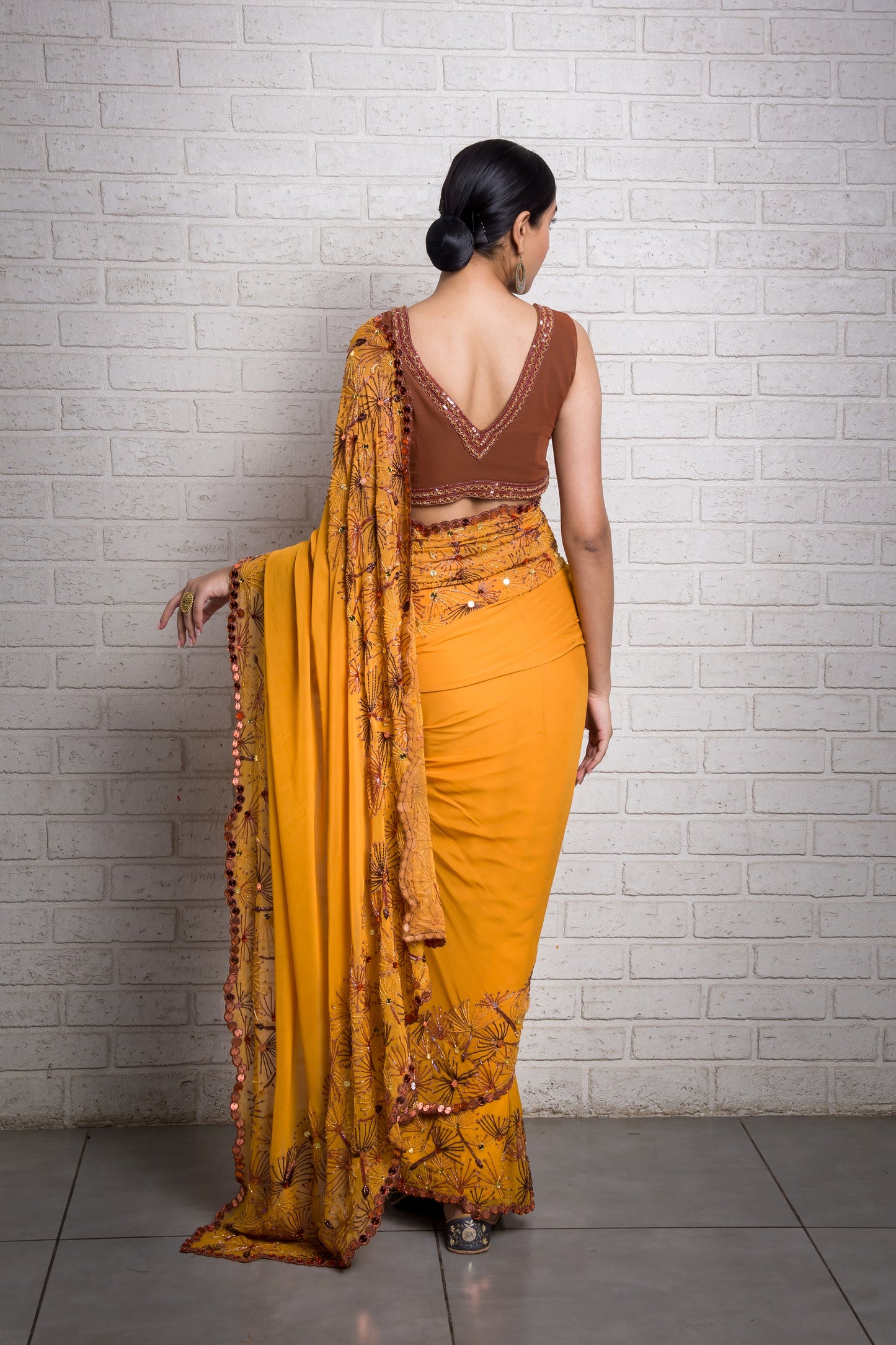 Playful Dandelion Hand Embroidered Saree With Blouse