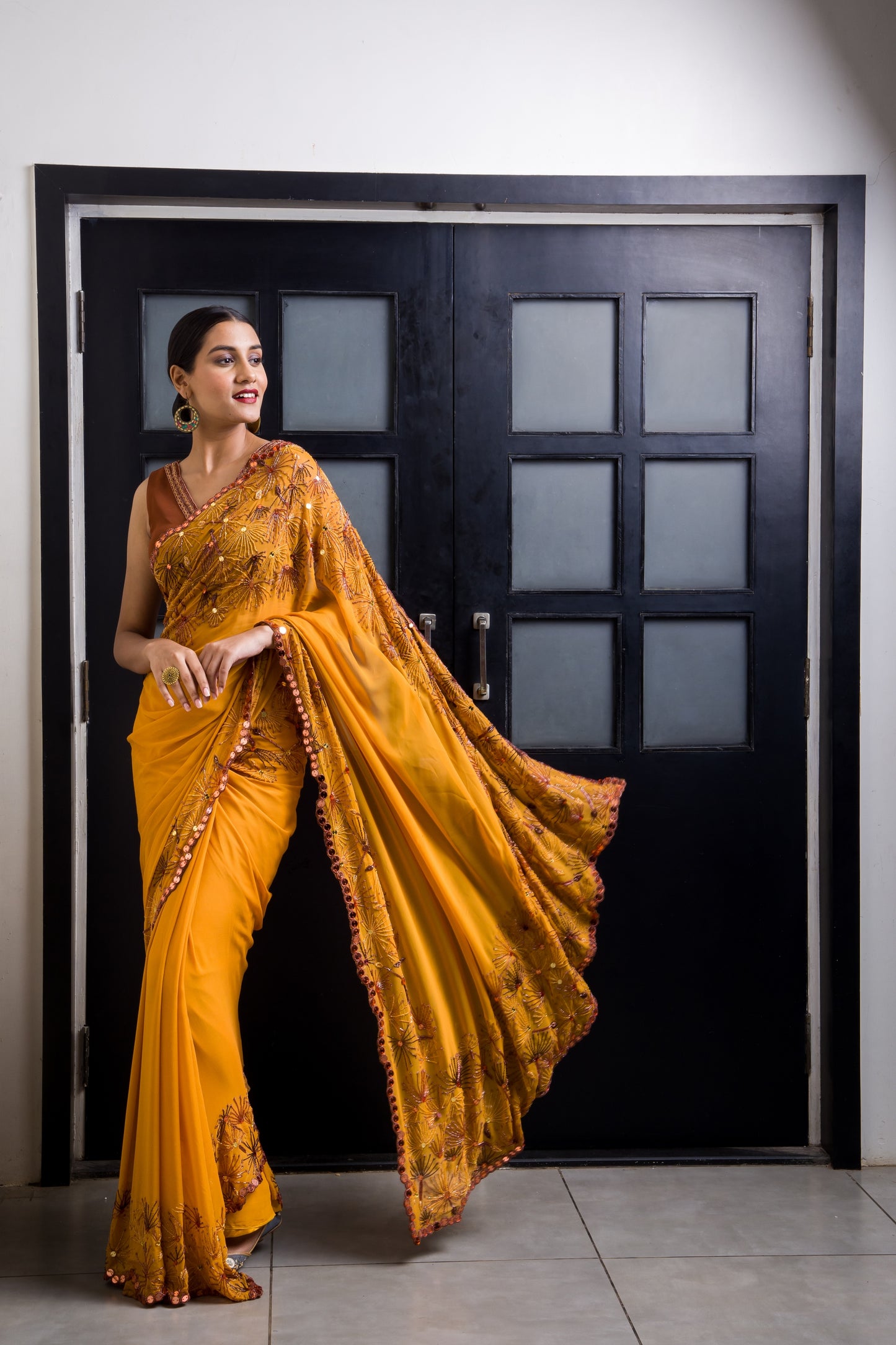 Playful Dandelion Hand Embroidered Saree With Blouse