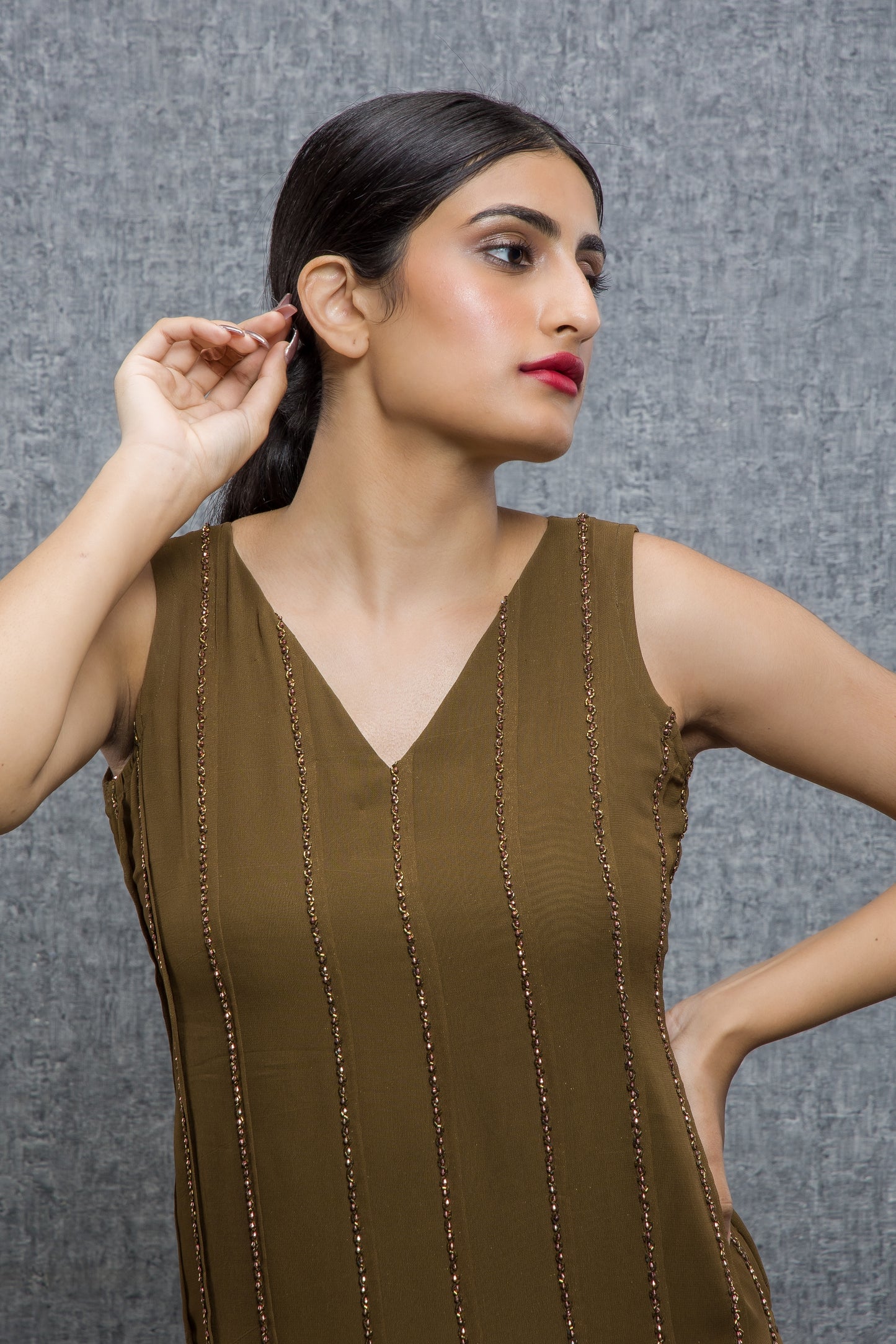 Enchanted Forest Hand Embroidered Pleated Kurta with pant