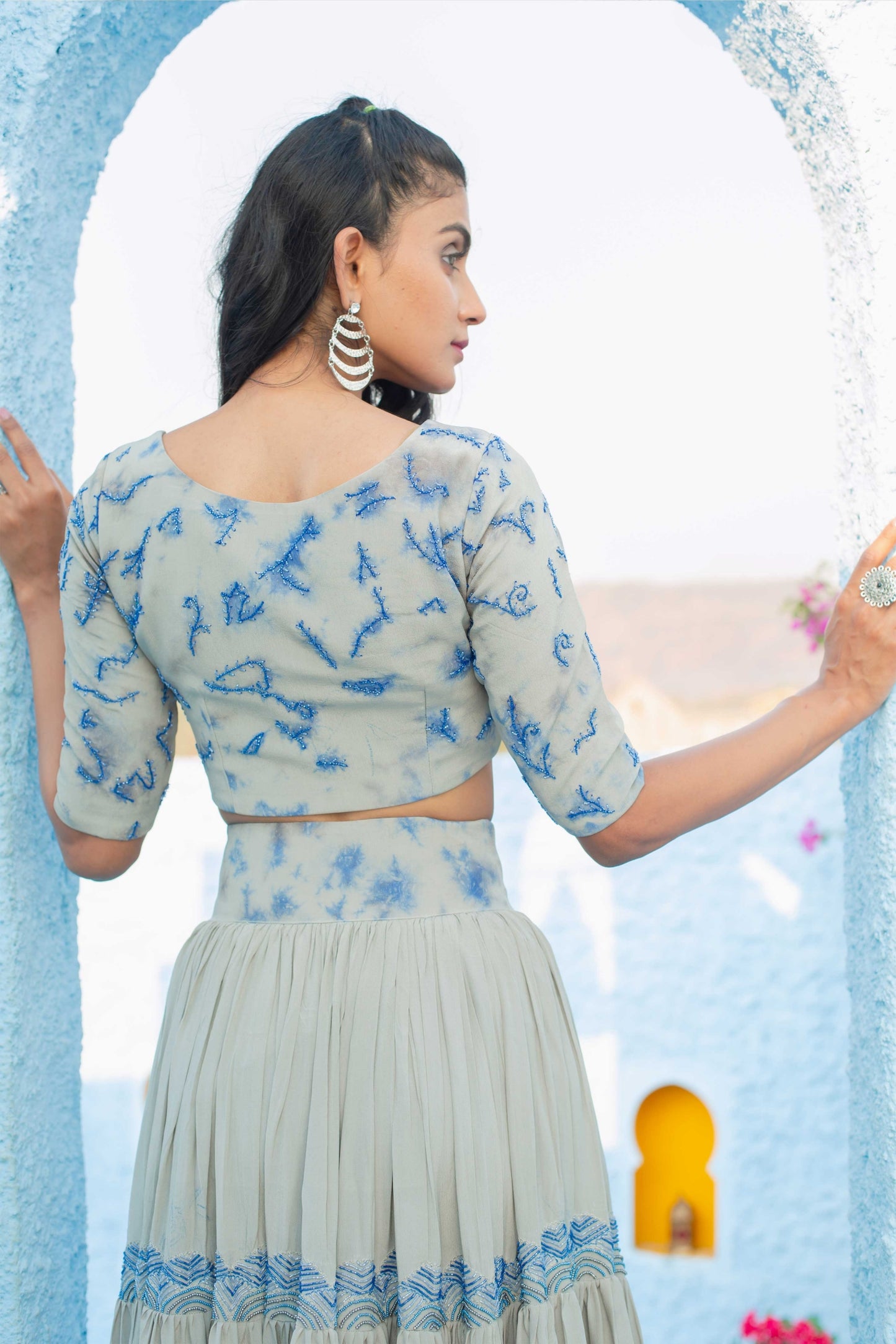 Enchanted Forest Hand Embroidered Gathered Skirt And Blouse