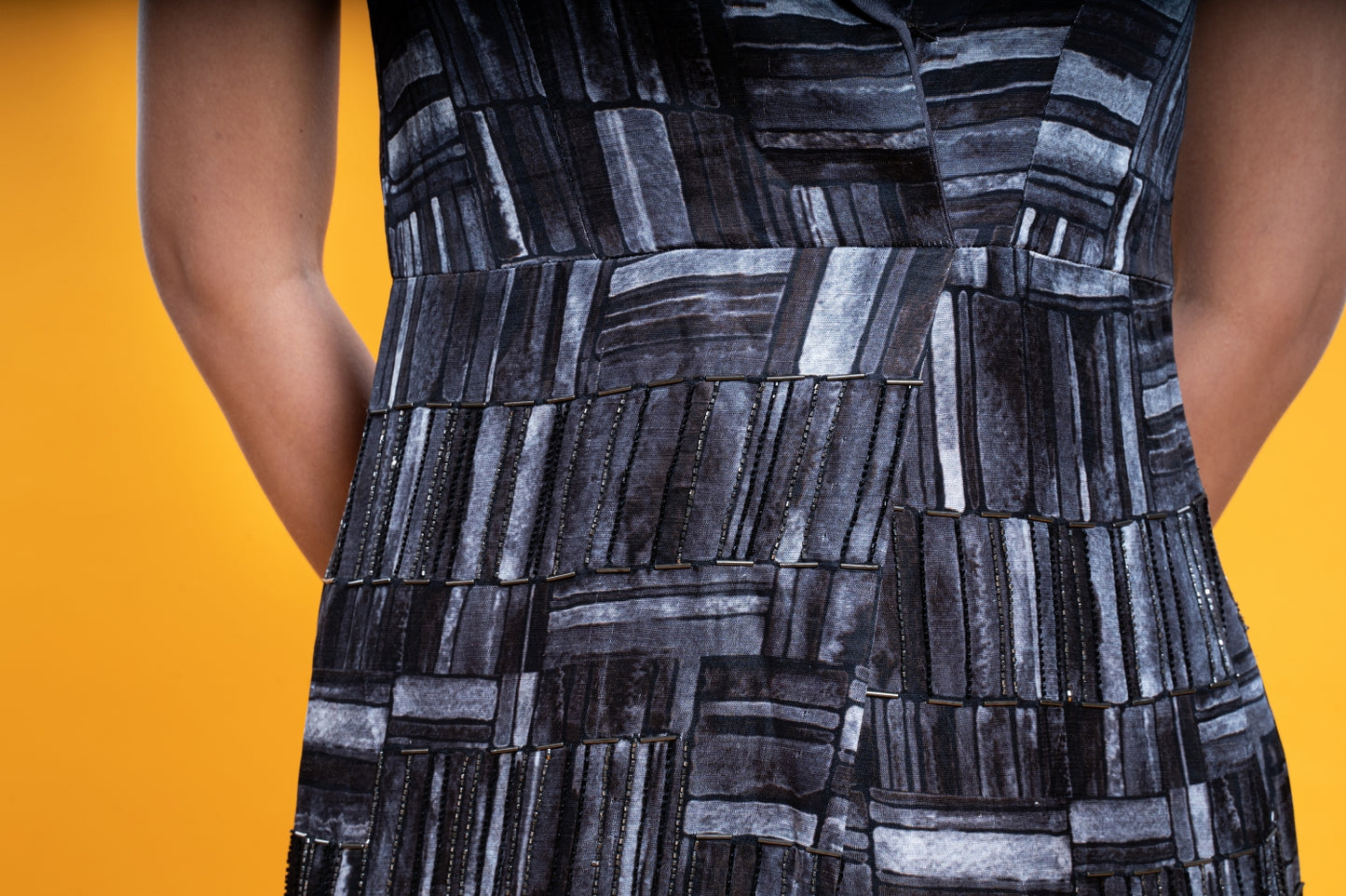 Grey and Black Hand Embroidered High Slit Full Length Dress