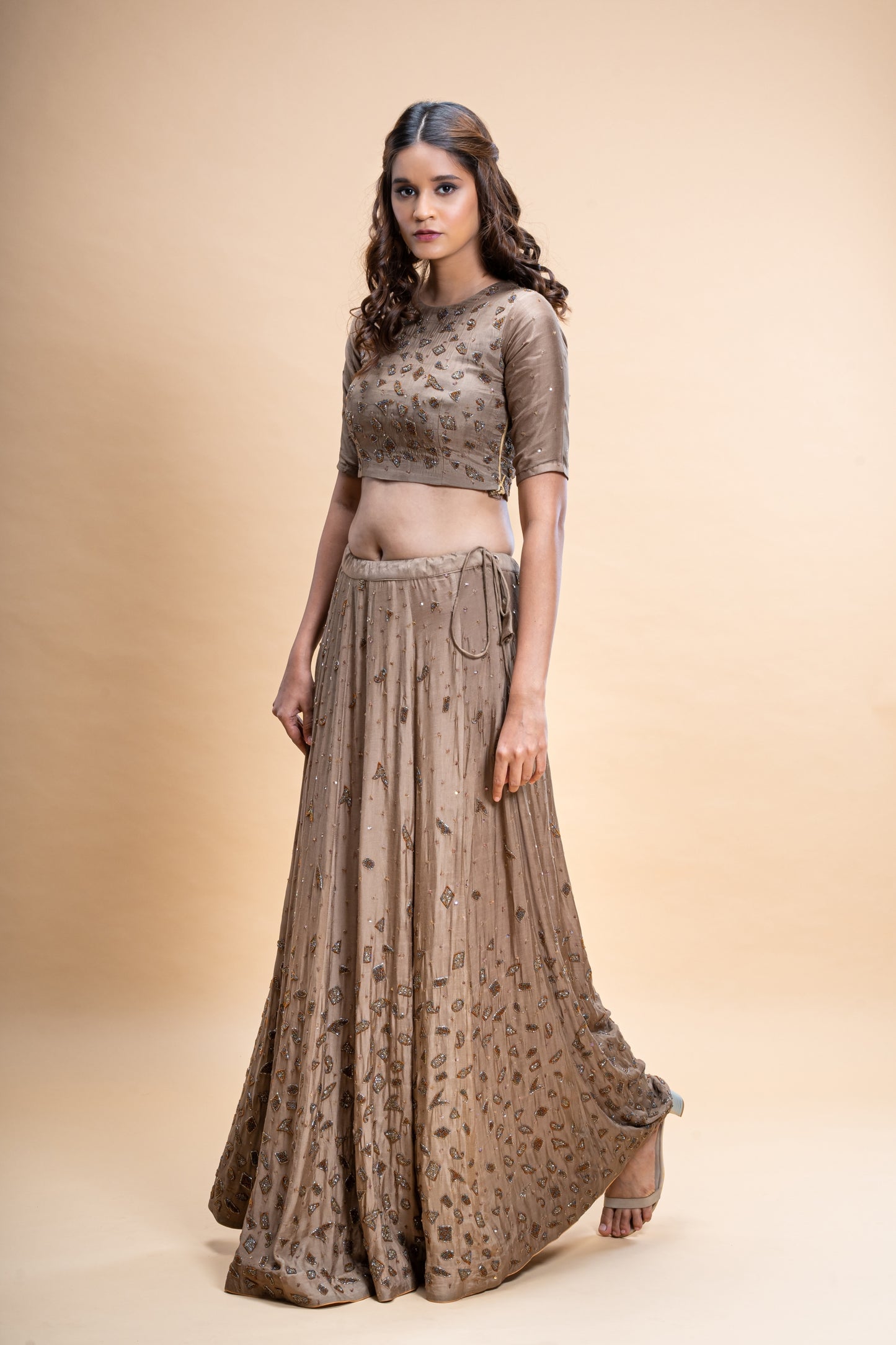 Silk Voile Hand Embroidered Lehenga Set