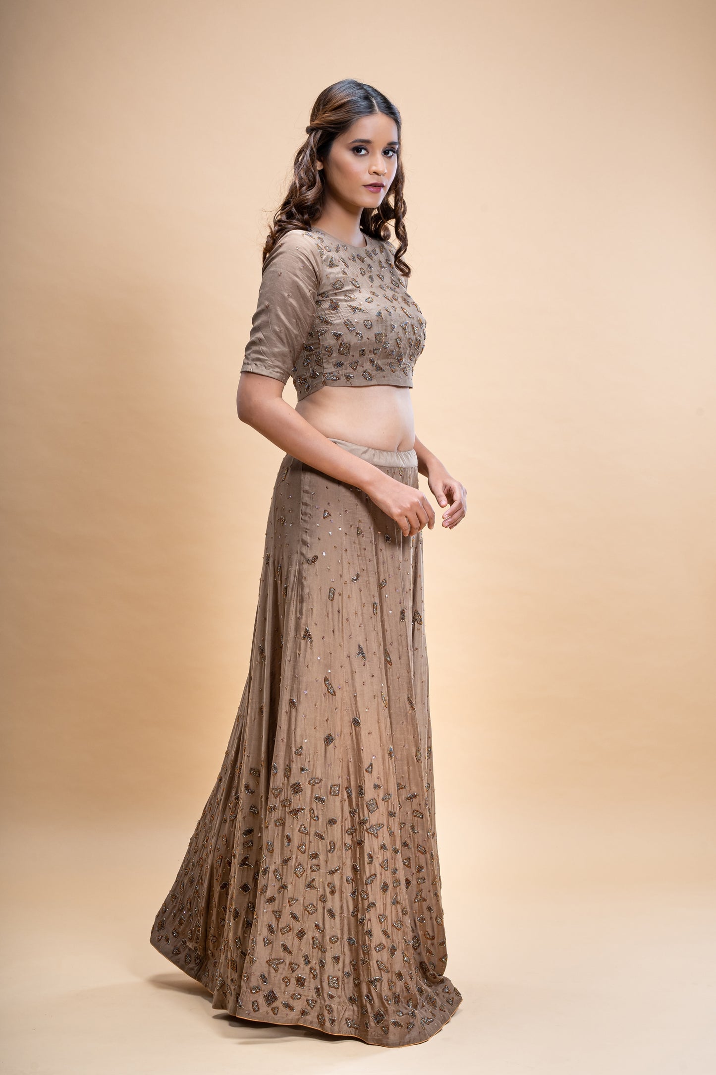 Silk Voile Hand Embroidered Lehenga Set