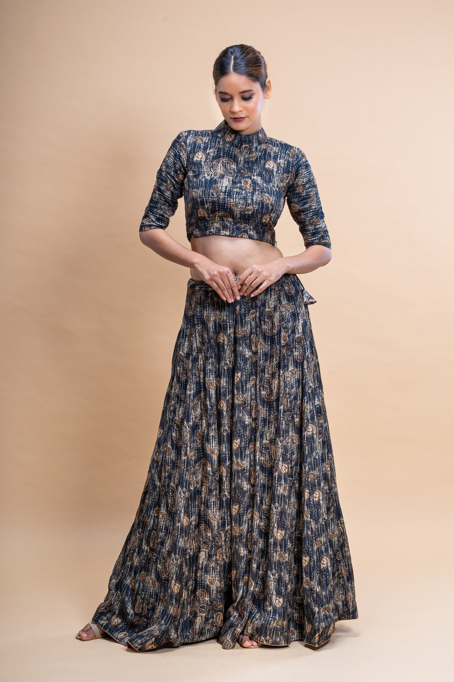 Silk Voile Hand Embroidered Skirt And Blouse set