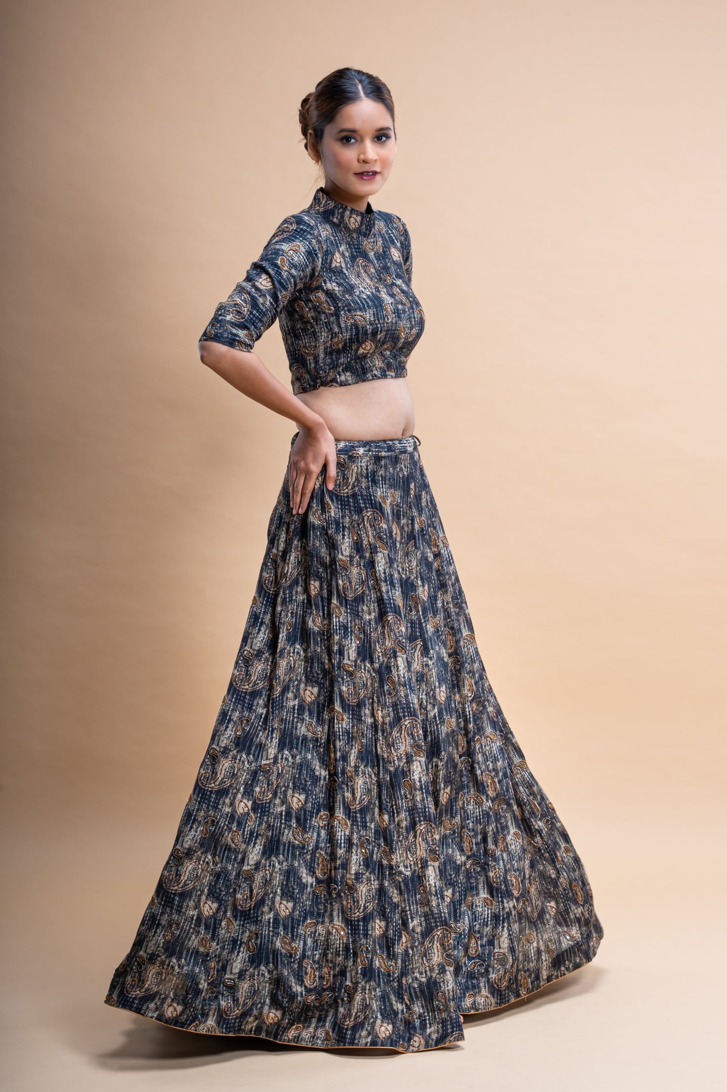 Silk Voile Hand Embroidered Skirt And Blouse set