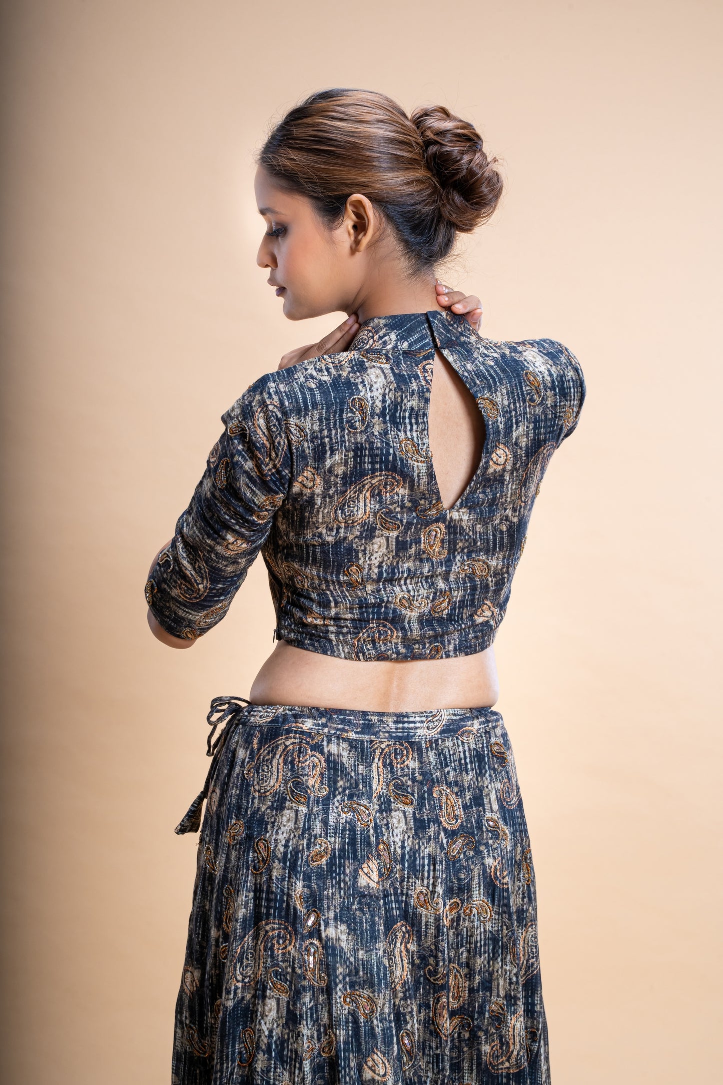 Silk Voile Hand Embroidered Skirt And Blouse set