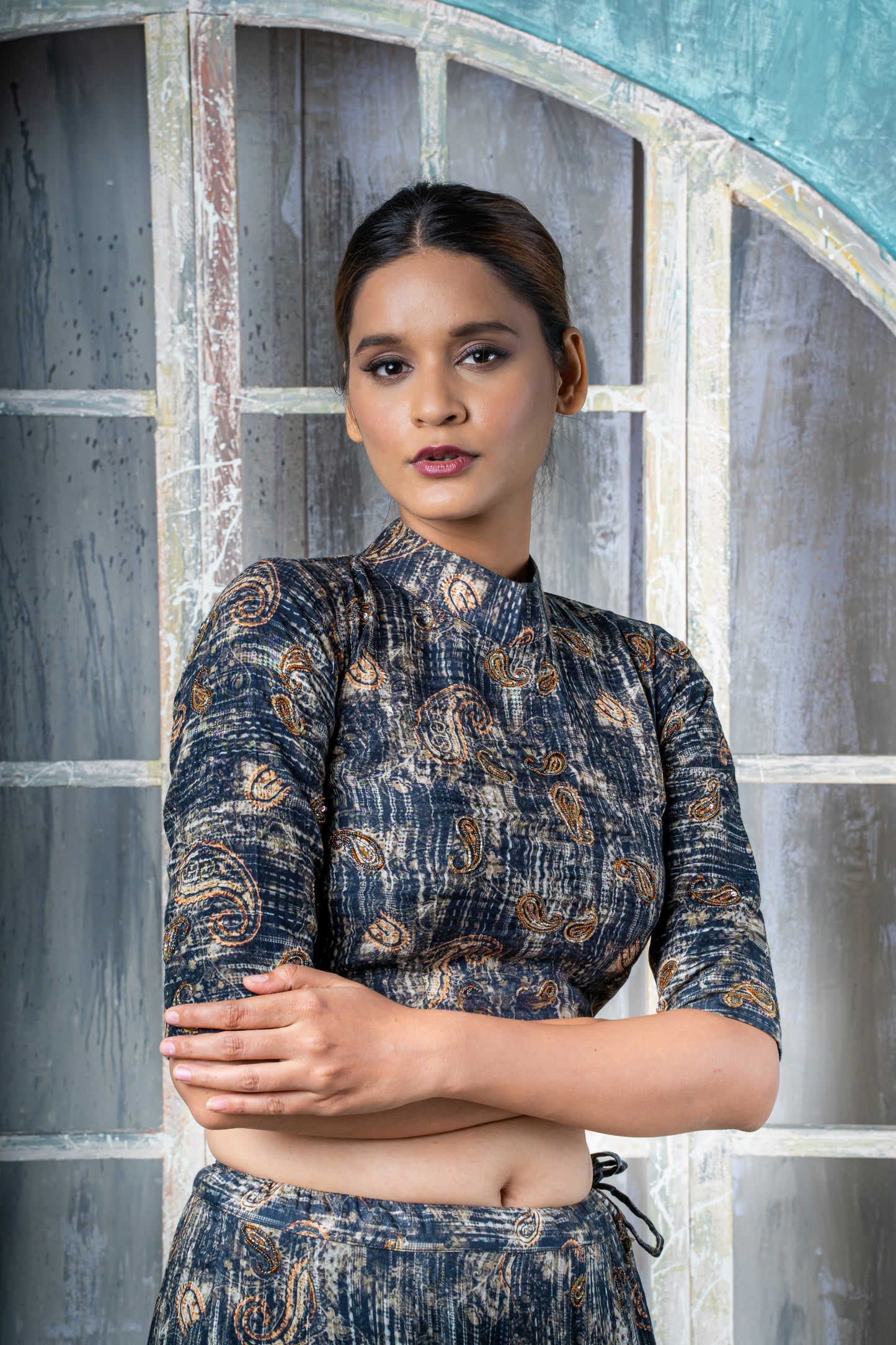 Silk Voile Hand Embroidered Skirt And Blouse set