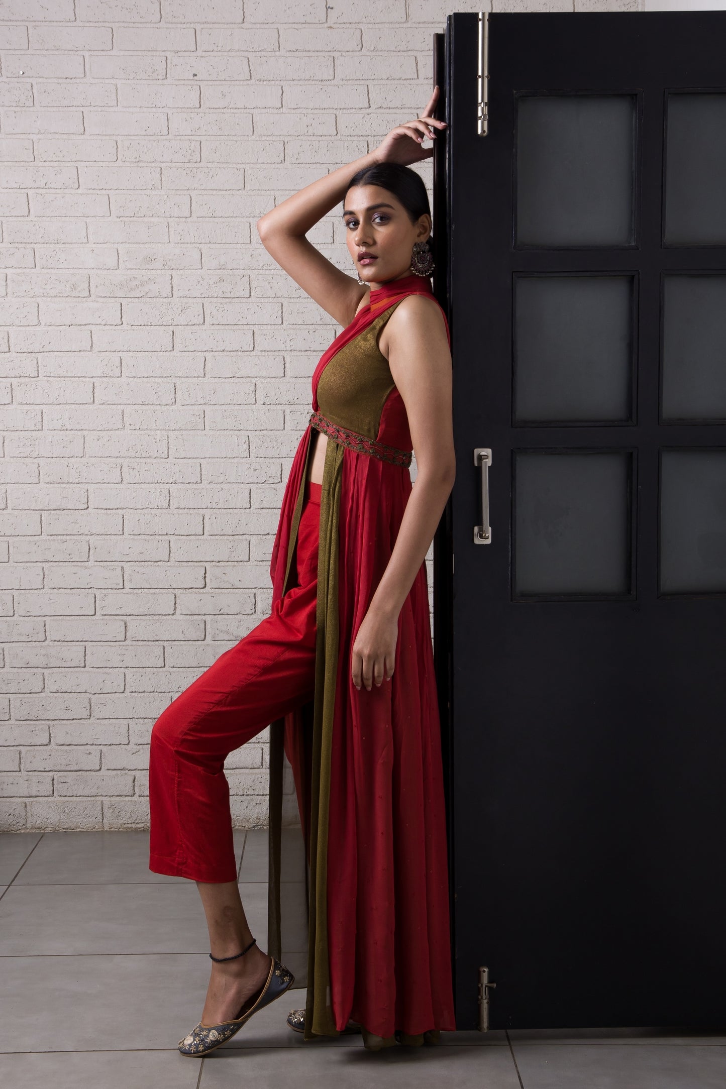Enchanted Forest High Slit Cowl Top With Pants
