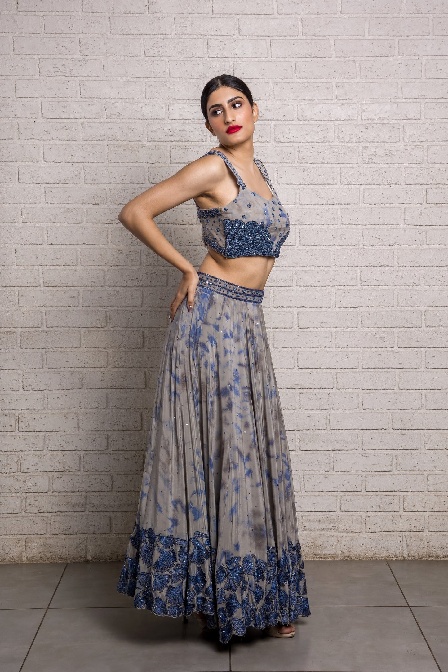 Enchanted Forest Hand Embroidered Batik Lehenga Set