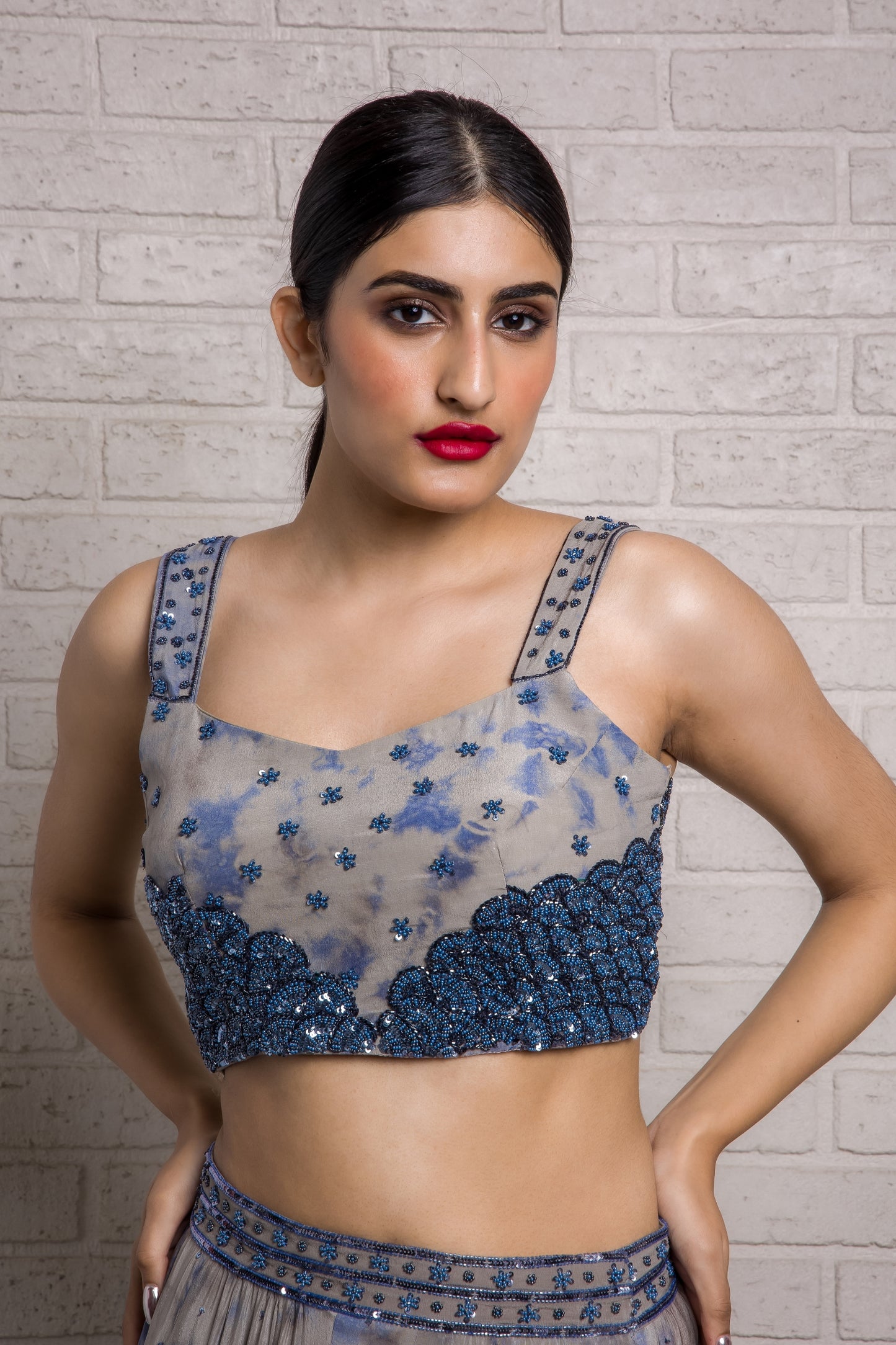 Enchanted Forest Hand Embroidered Batik Lehenga Set