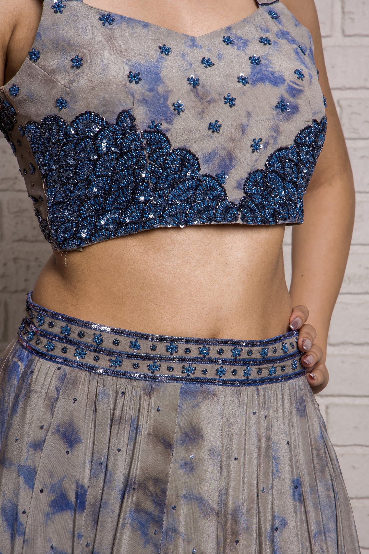 Enchanted Forest Hand Embroidered Batik Lehenga Set