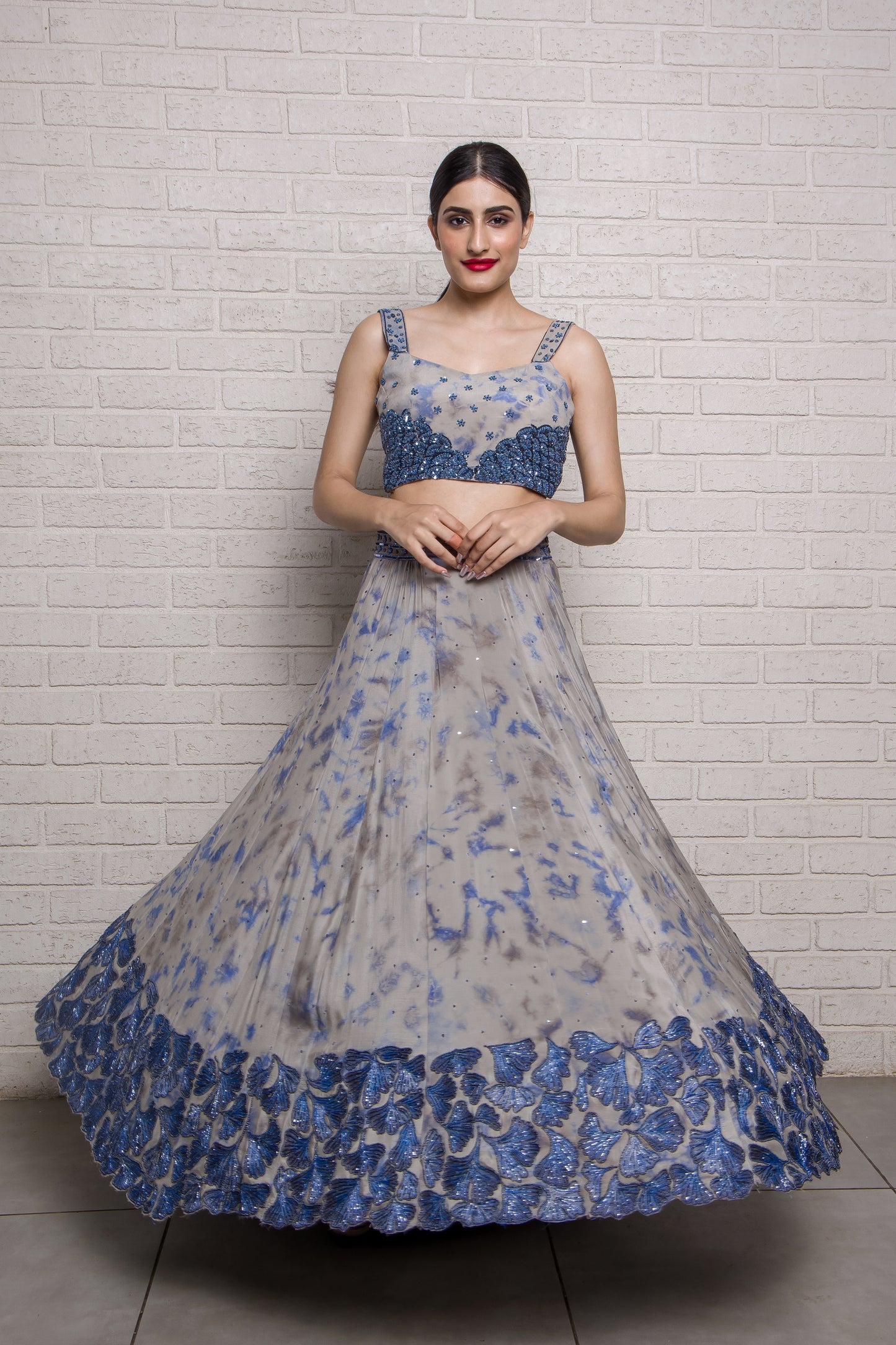 Enchanted Forest Hand Embroidered Batik Lehenga Set