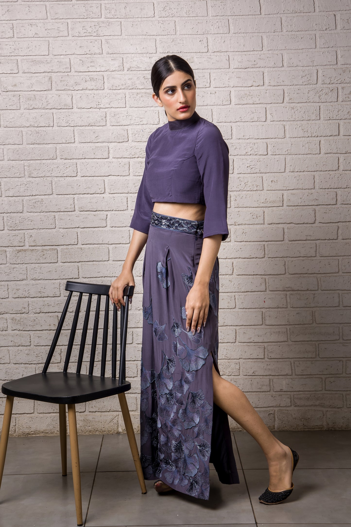 Maidenhair Hand Embroidered Box Pleat Skirt And Top