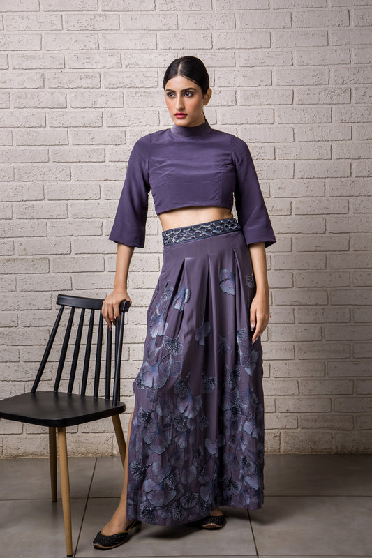 Maidenhair Hand Embroidered Box Pleat Skirt And Top
