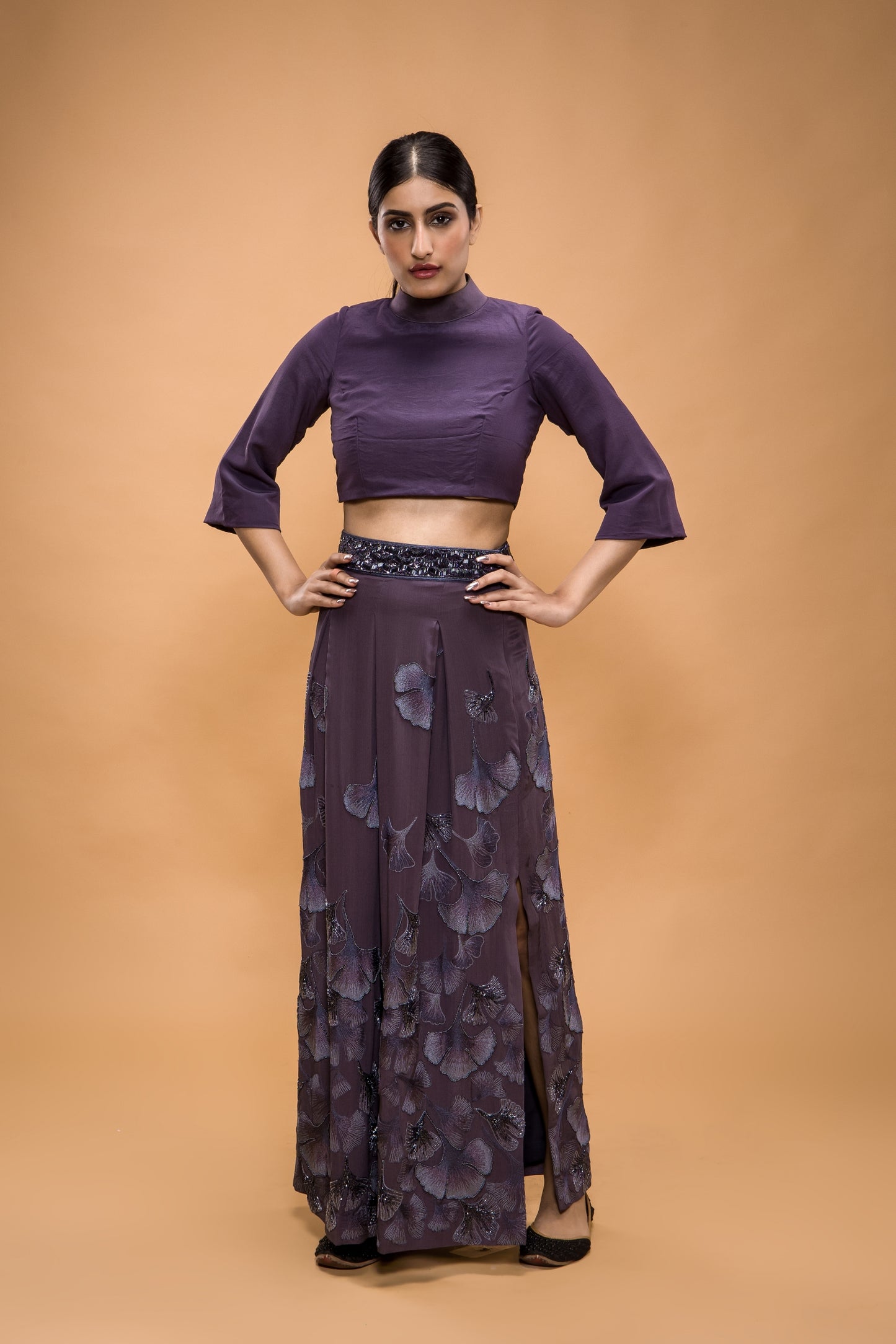 Maidenhair Hand Embroidered Box Pleat Skirt And Top