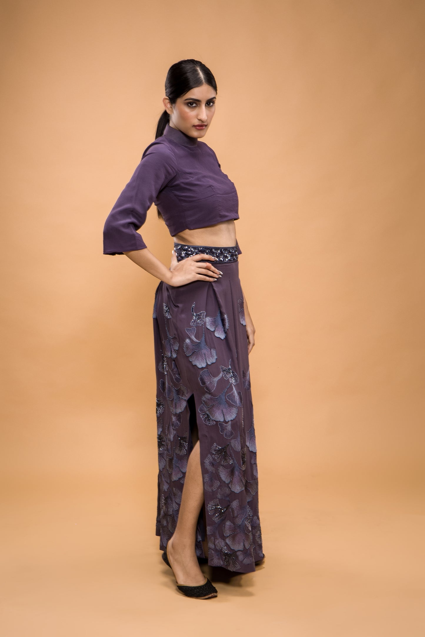 Maidenhair Hand Embroidered Box Pleat Skirt And Top