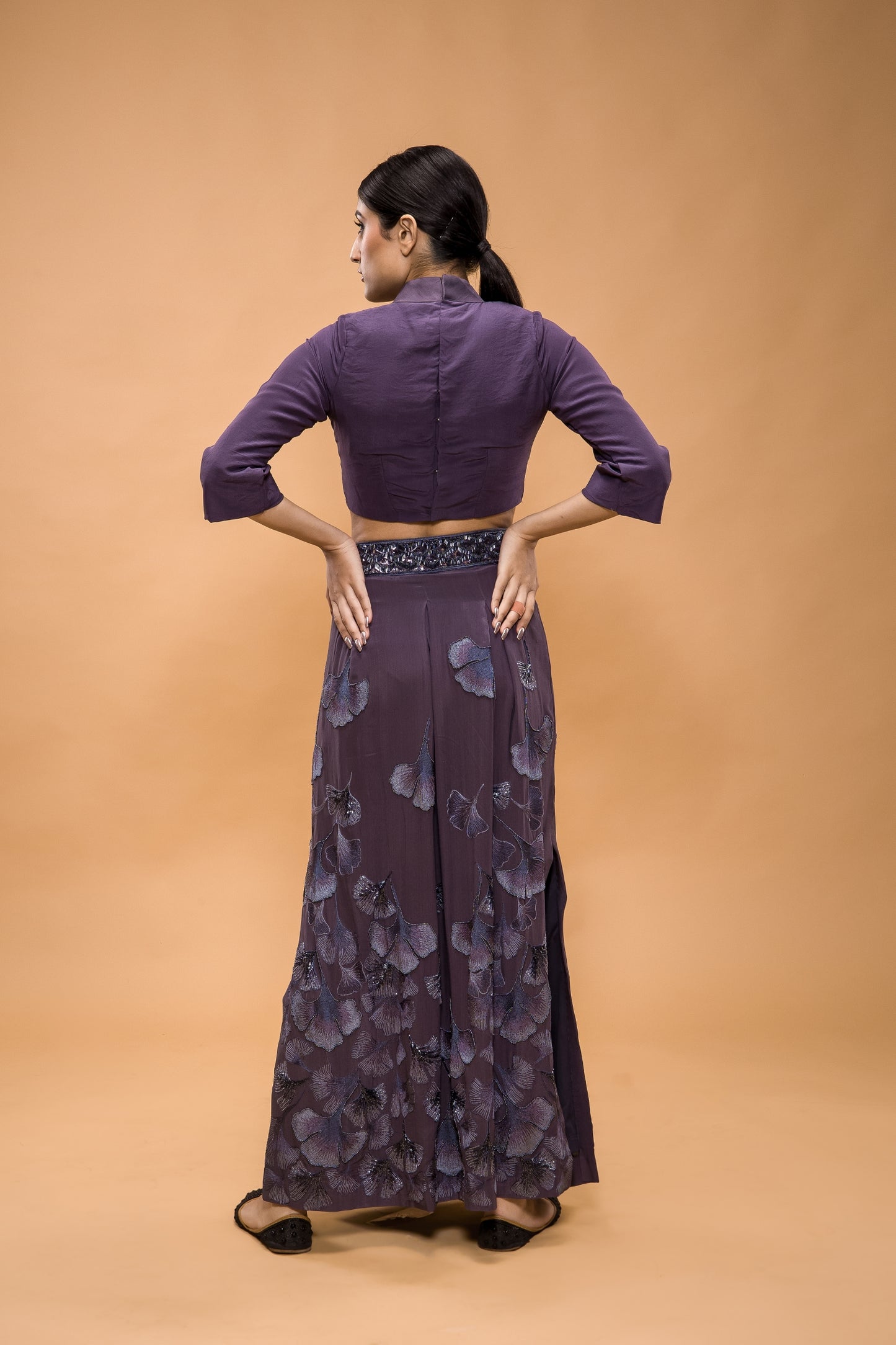 Maidenhair Hand Embroidered Box Pleat Skirt And Top