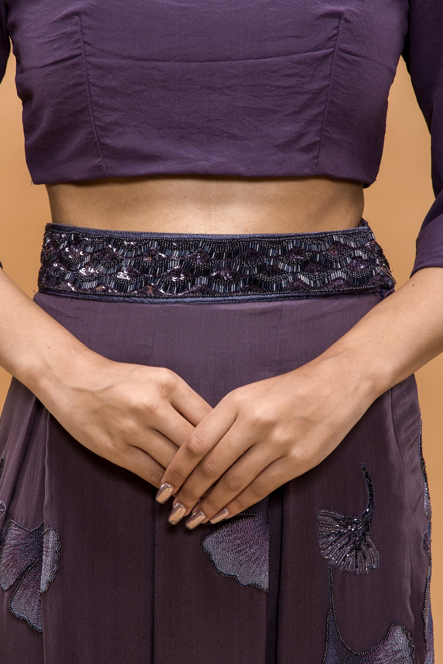 Maidenhair Hand Embroidered Box Pleat Skirt And Top