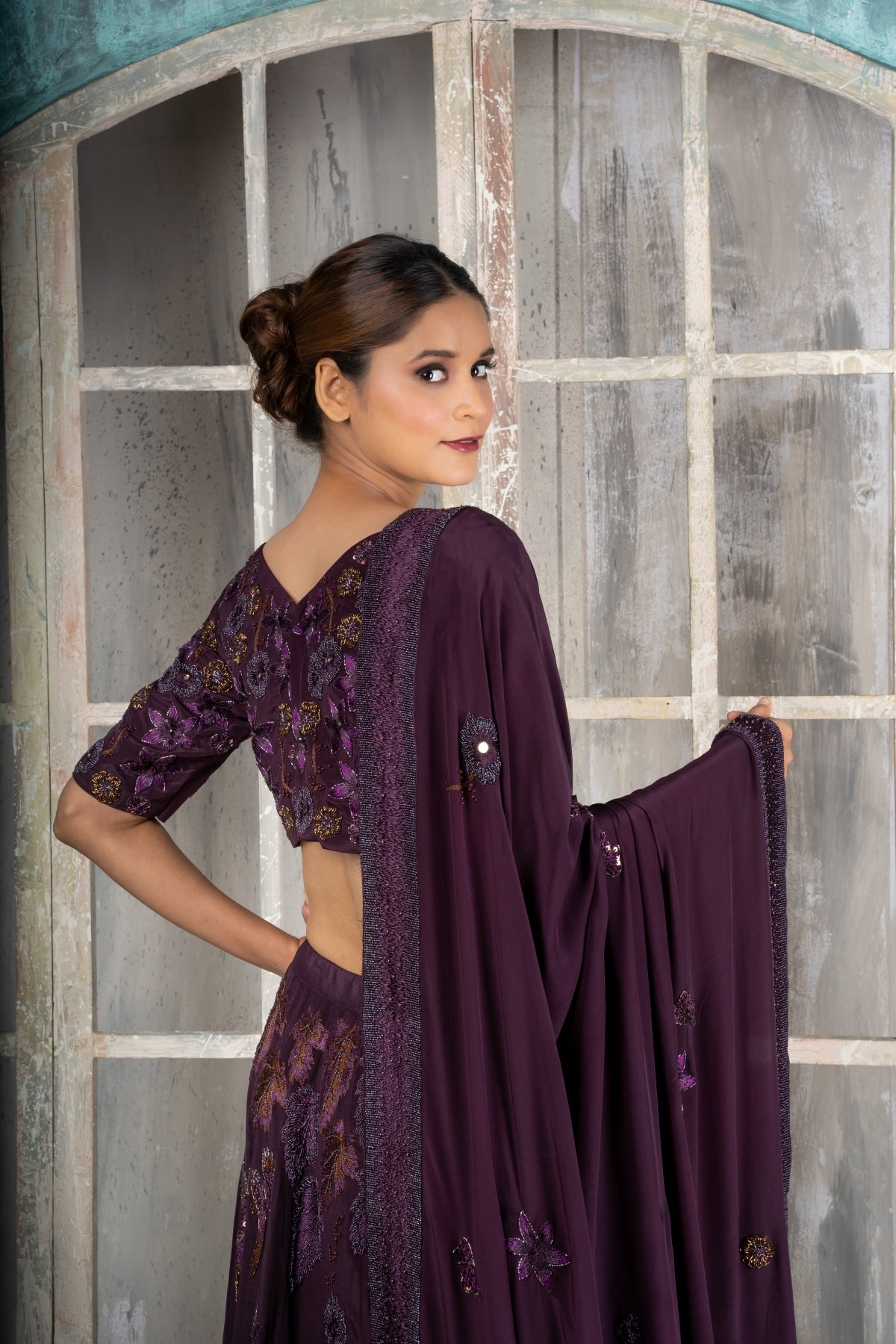 Enchanted Forest Hand Embroidered Purple Lehenga Set
