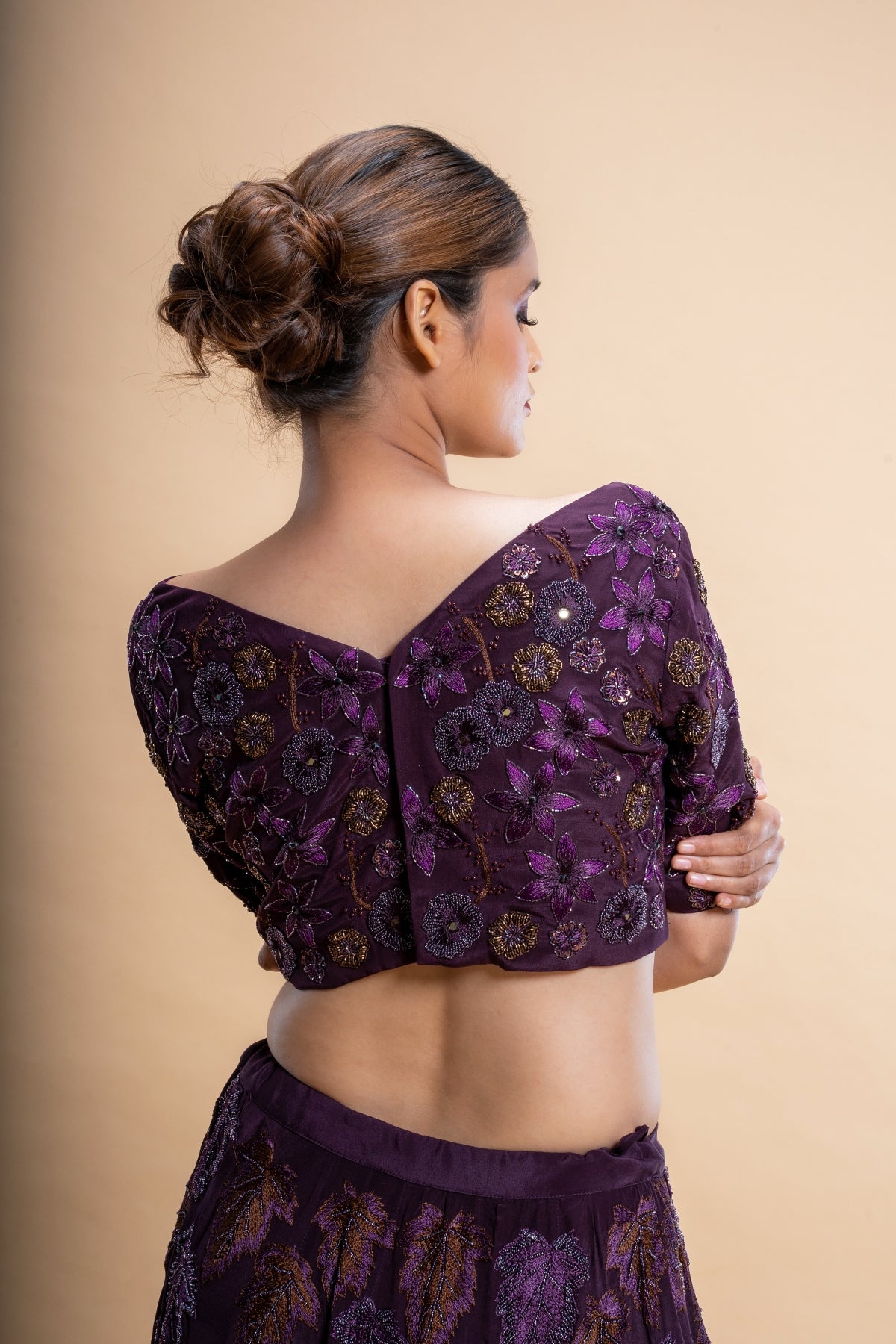 Enchanted Forest Hand Embroidered Purple Lehenga Set