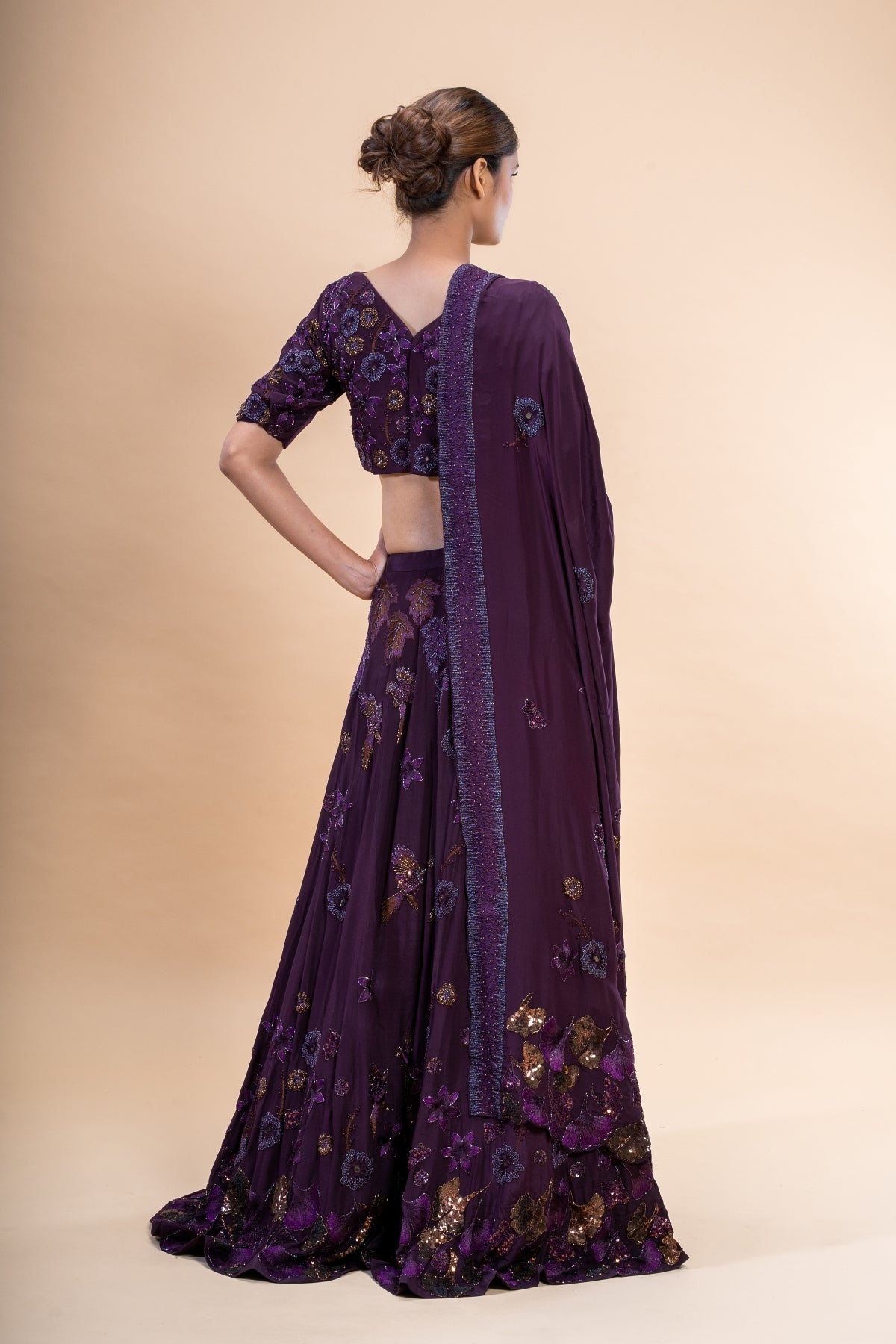Enchanted Forest Hand Embroidered Purple Lehenga Set