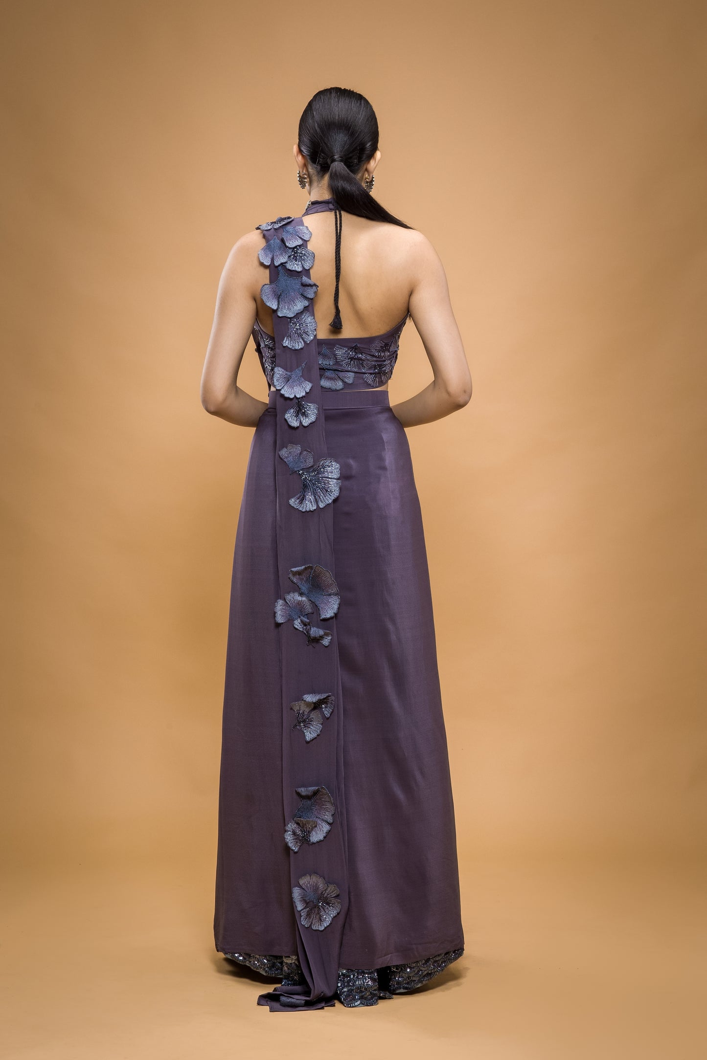 Maidenhair Hand Embroidered Ready to Wear Saree With Skirt and Blouse