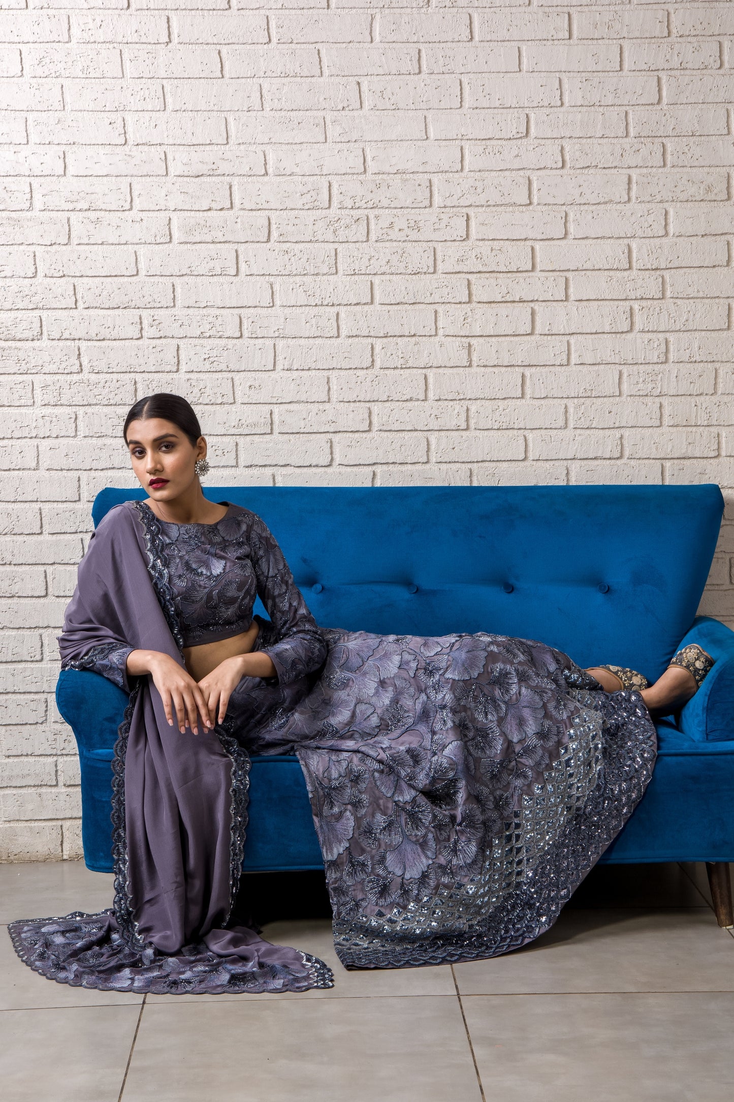 Maidenhair Hand Embroidered Signature Grey Lehenga Set
