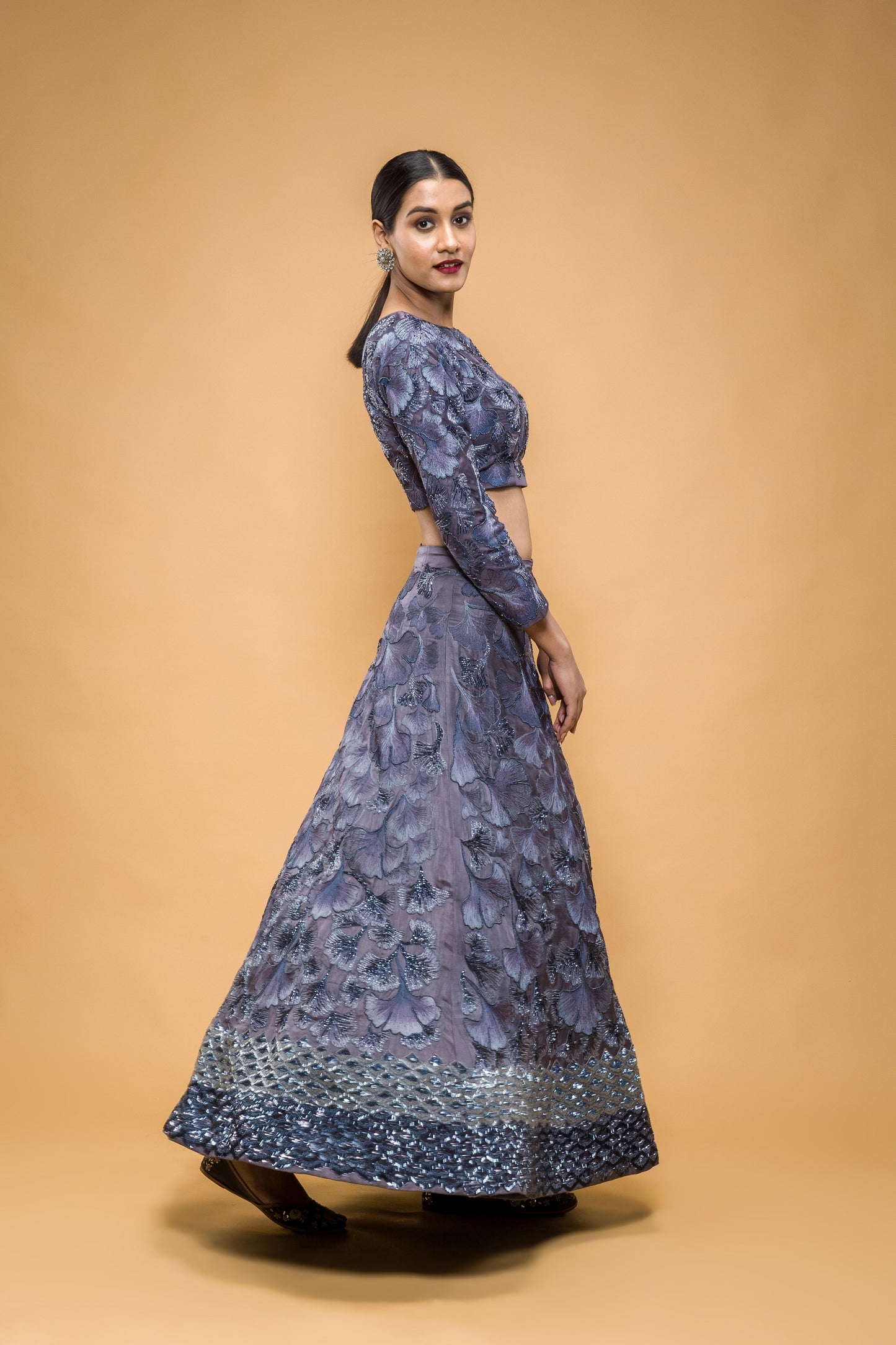 Maidenhair Hand Embroidered Signature Grey Lehenga Set