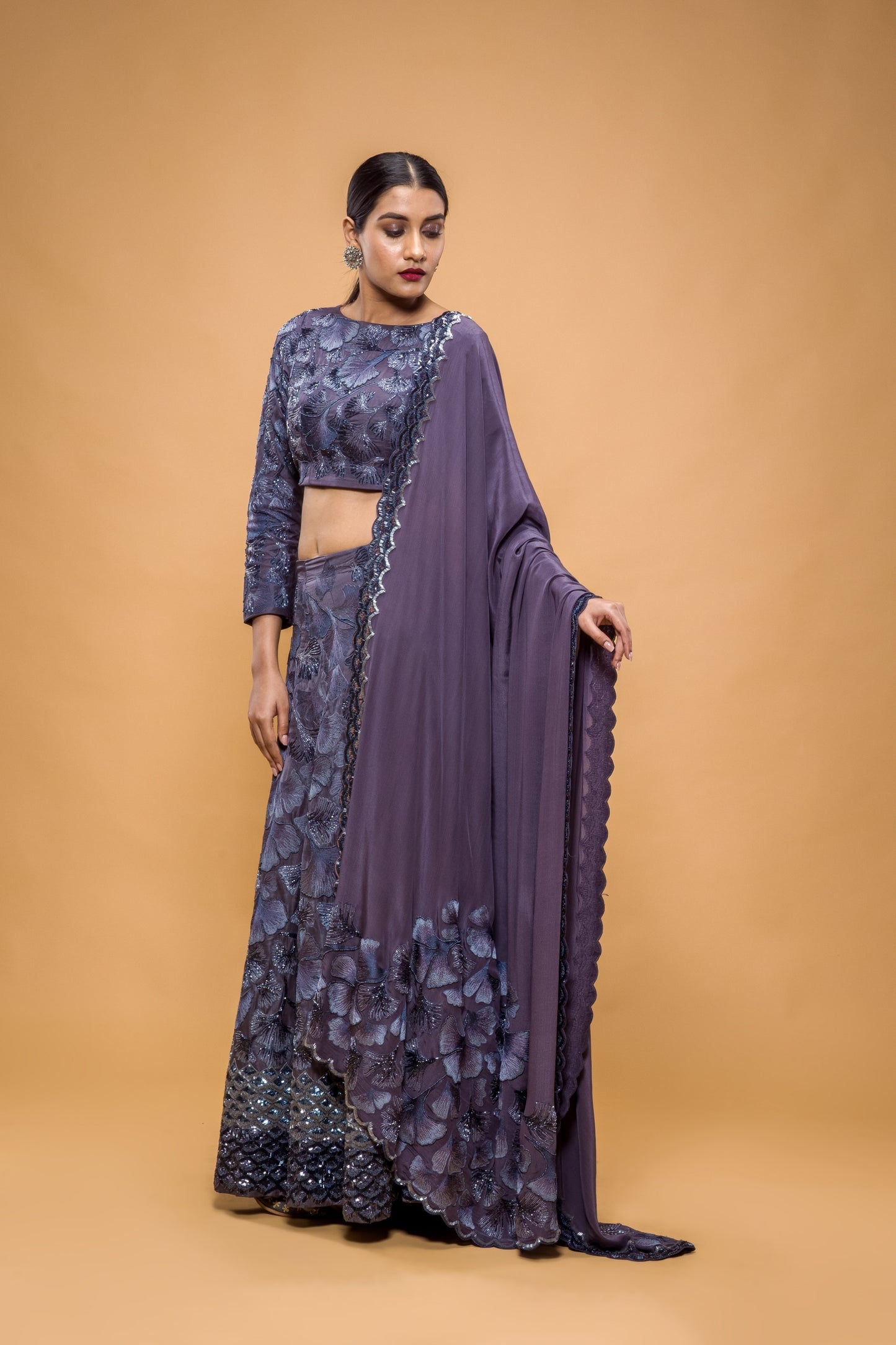 Maidenhair Hand Embroidered Signature Grey Lehenga Set