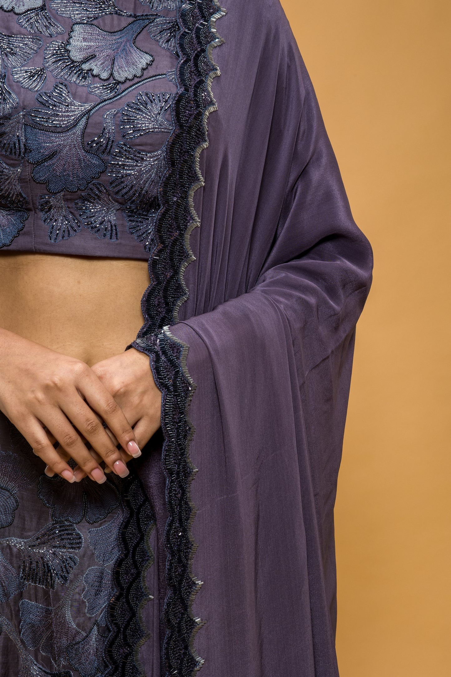 Maidenhair Hand Embroidered Signature Grey Lehenga Set