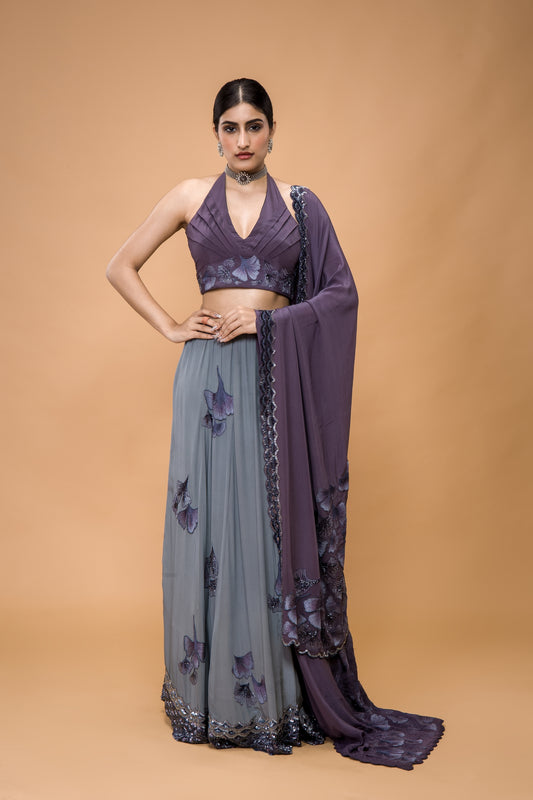 Maidenhair Hand Embroidered Floral Lehenga Set