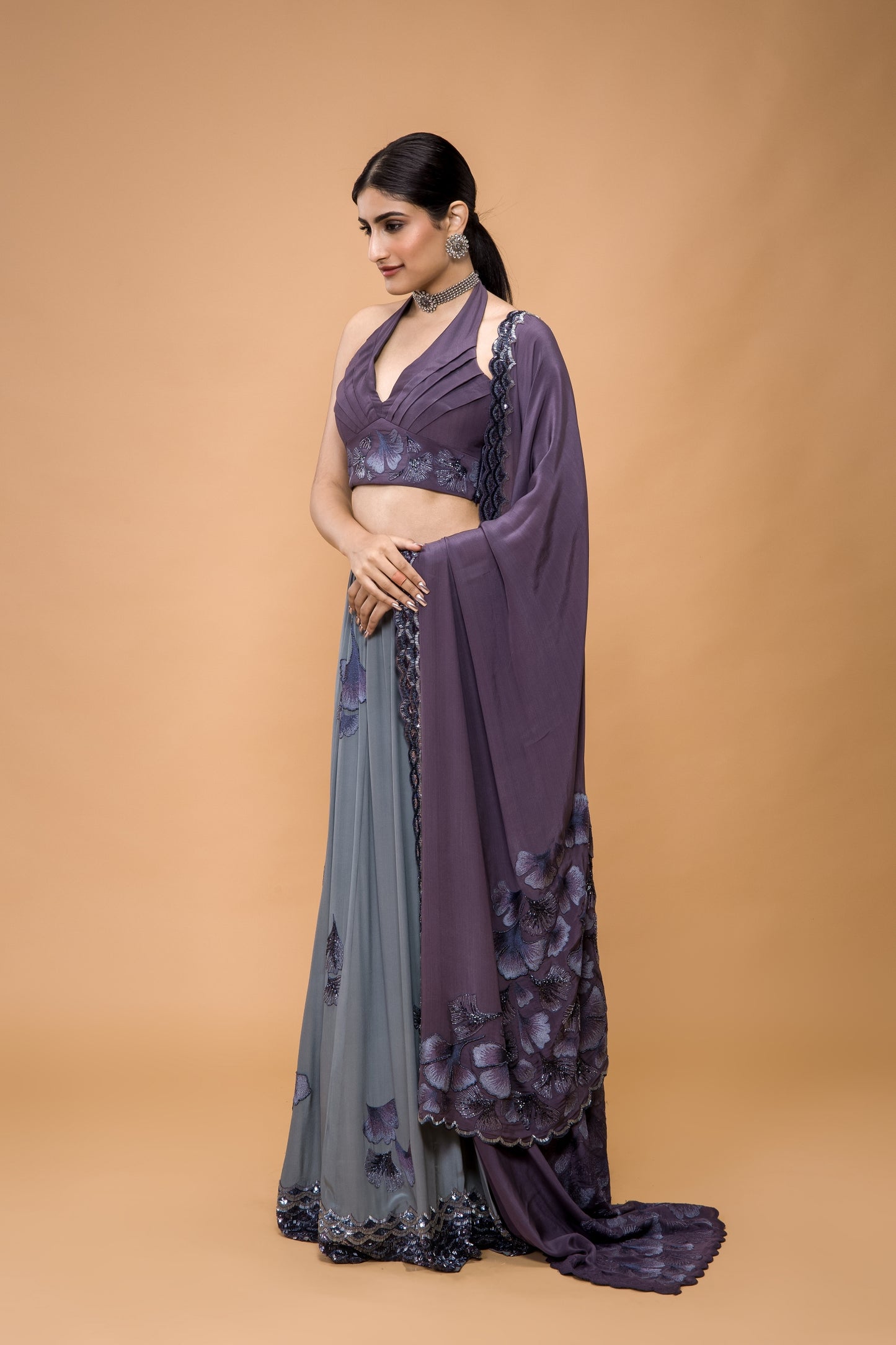 Maidenhair Hand Embroidered Floral Lehenga Set