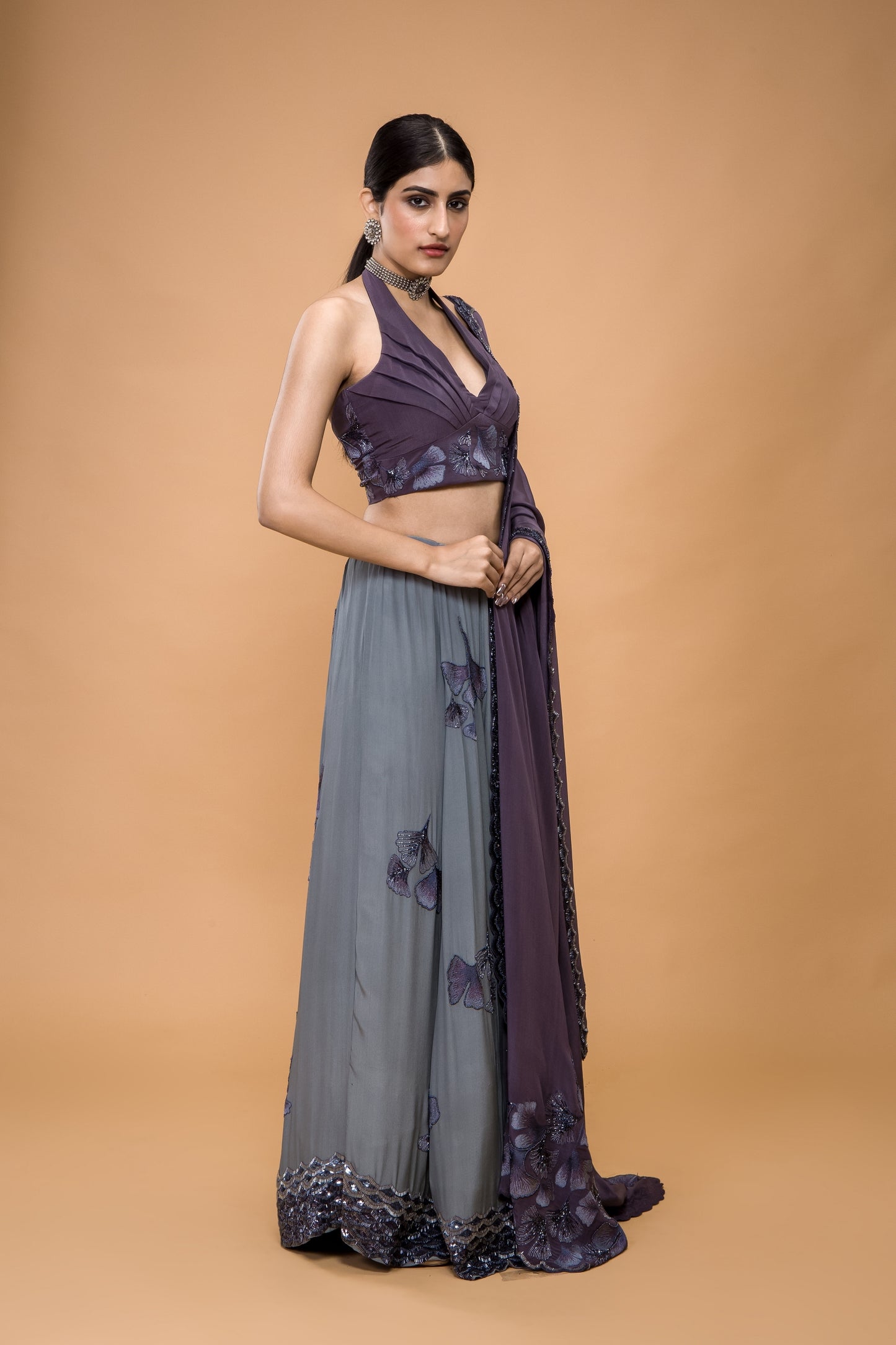 Maidenhair Hand Embroidered Floral Lehenga Set