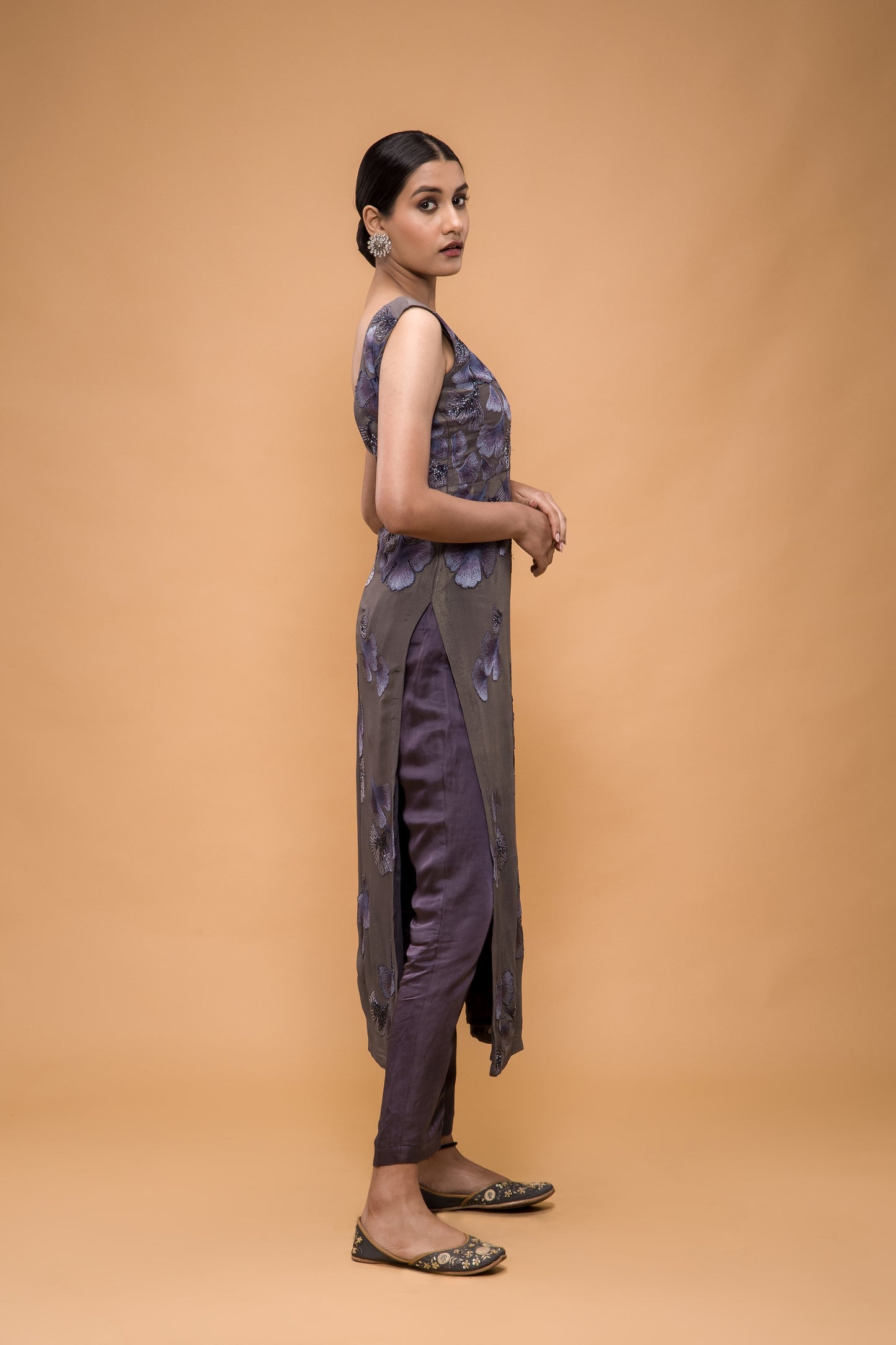 Maidenhair Hand Embroidered High Slit Kurti with Pant