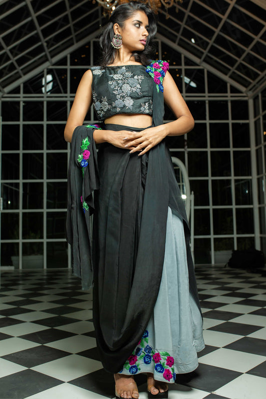 Midnight Garden Hand Embroidered Ready to Wear Saree