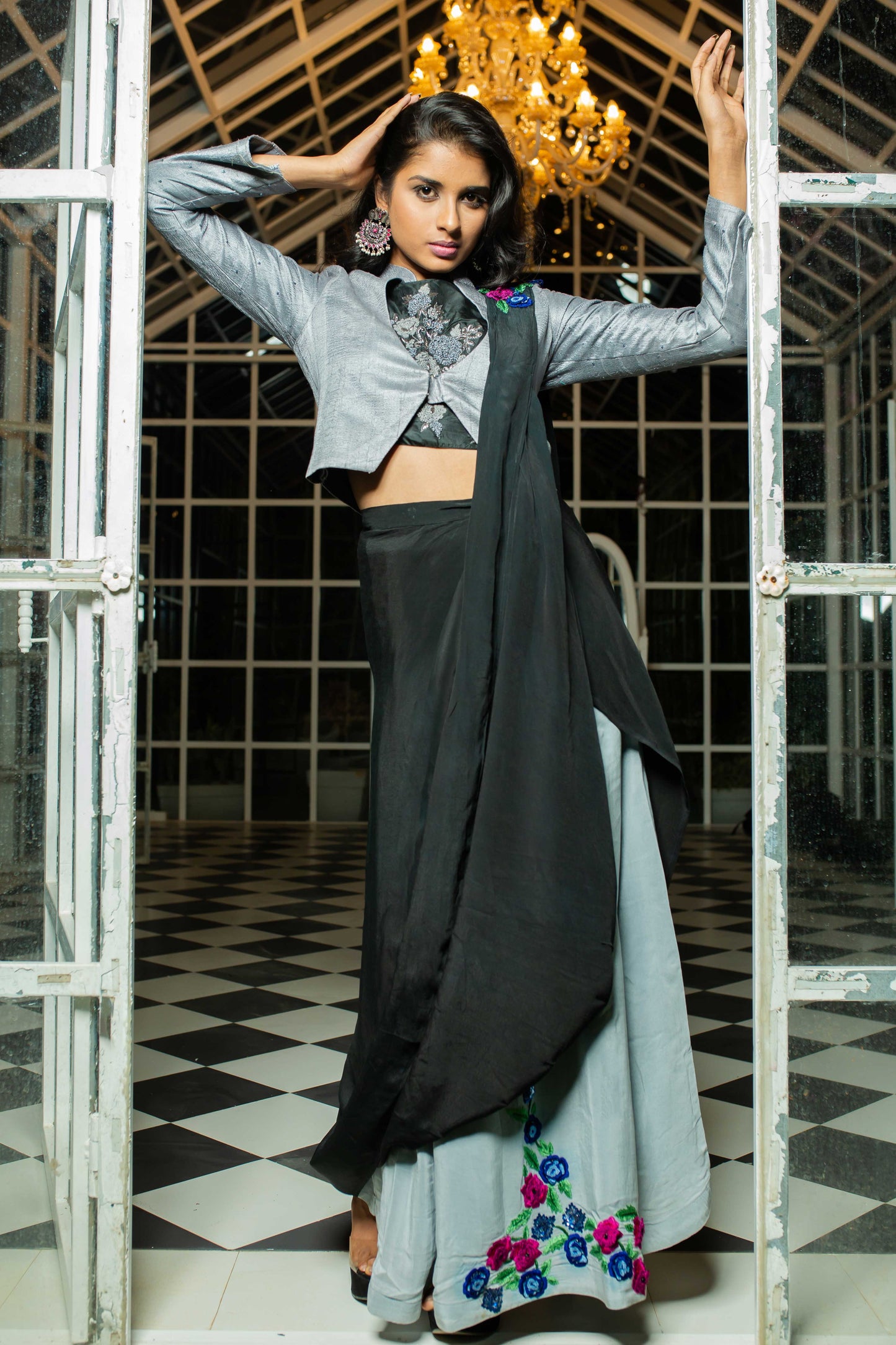 Midnight Garden Hand Embroidered Ready to Wear Saree