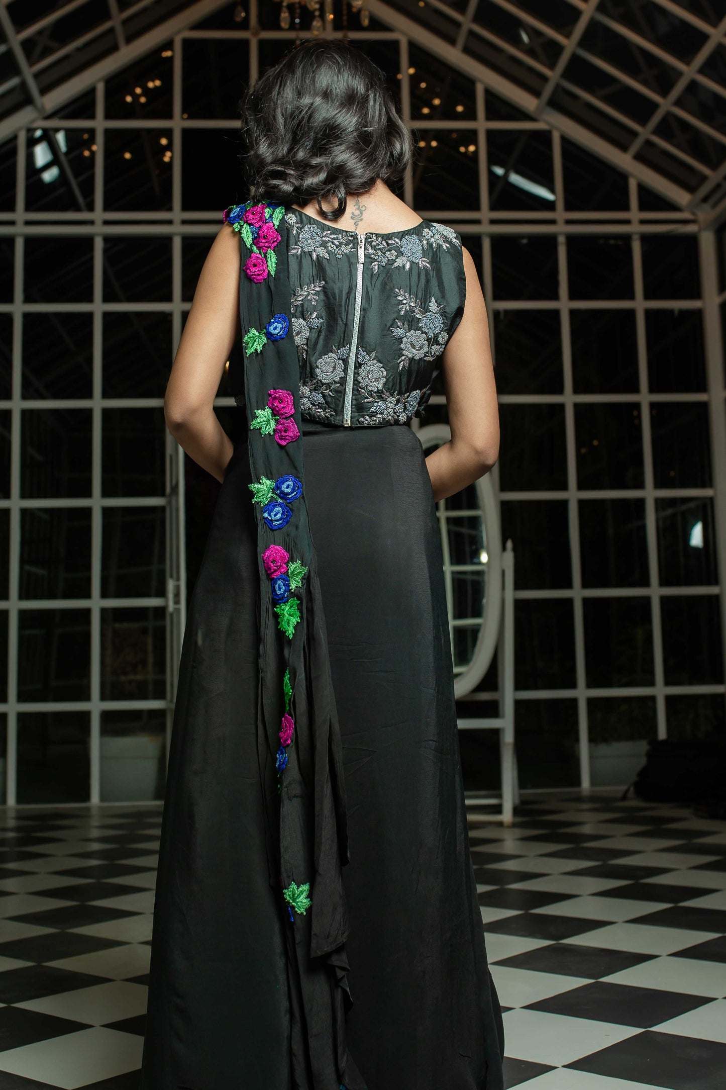 Midnight Garden Hand Embroidered Ready to Wear Saree