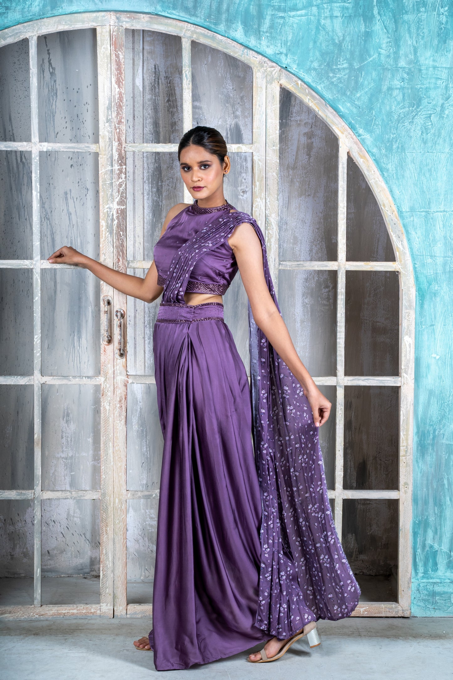 Royal Silk Voile purple Ready to Wear Saree