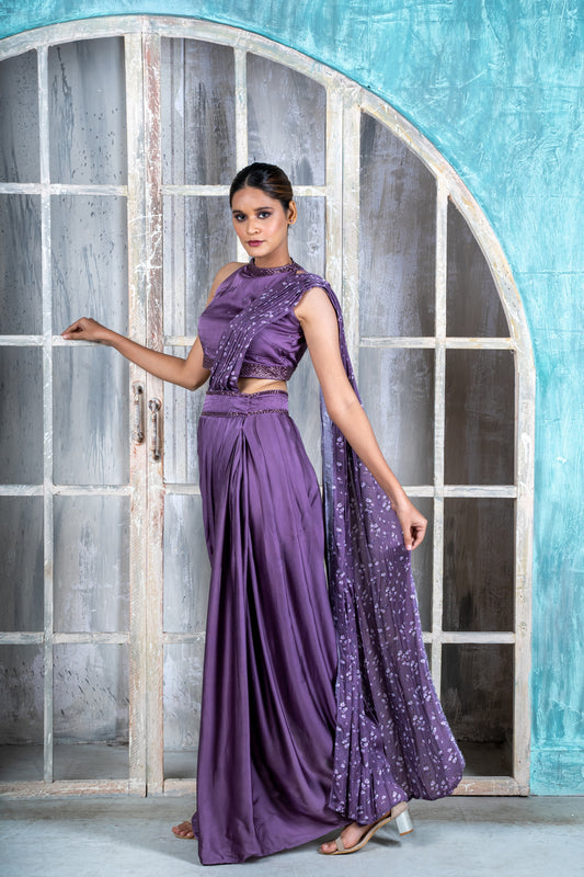 Royal Silk Voile purple Ready to Wear Saree