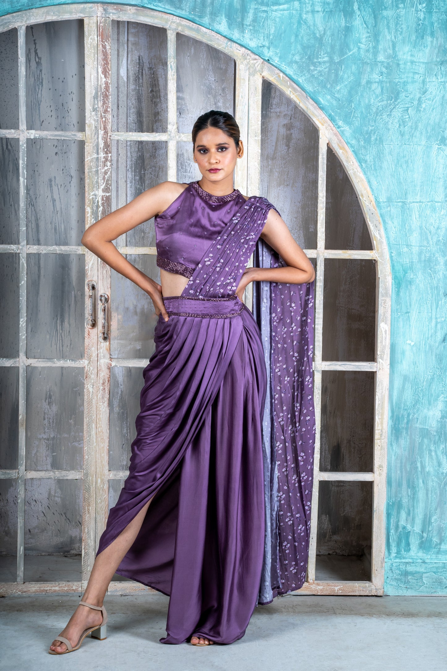 Royal Silk Voile purple Ready to Wear Saree