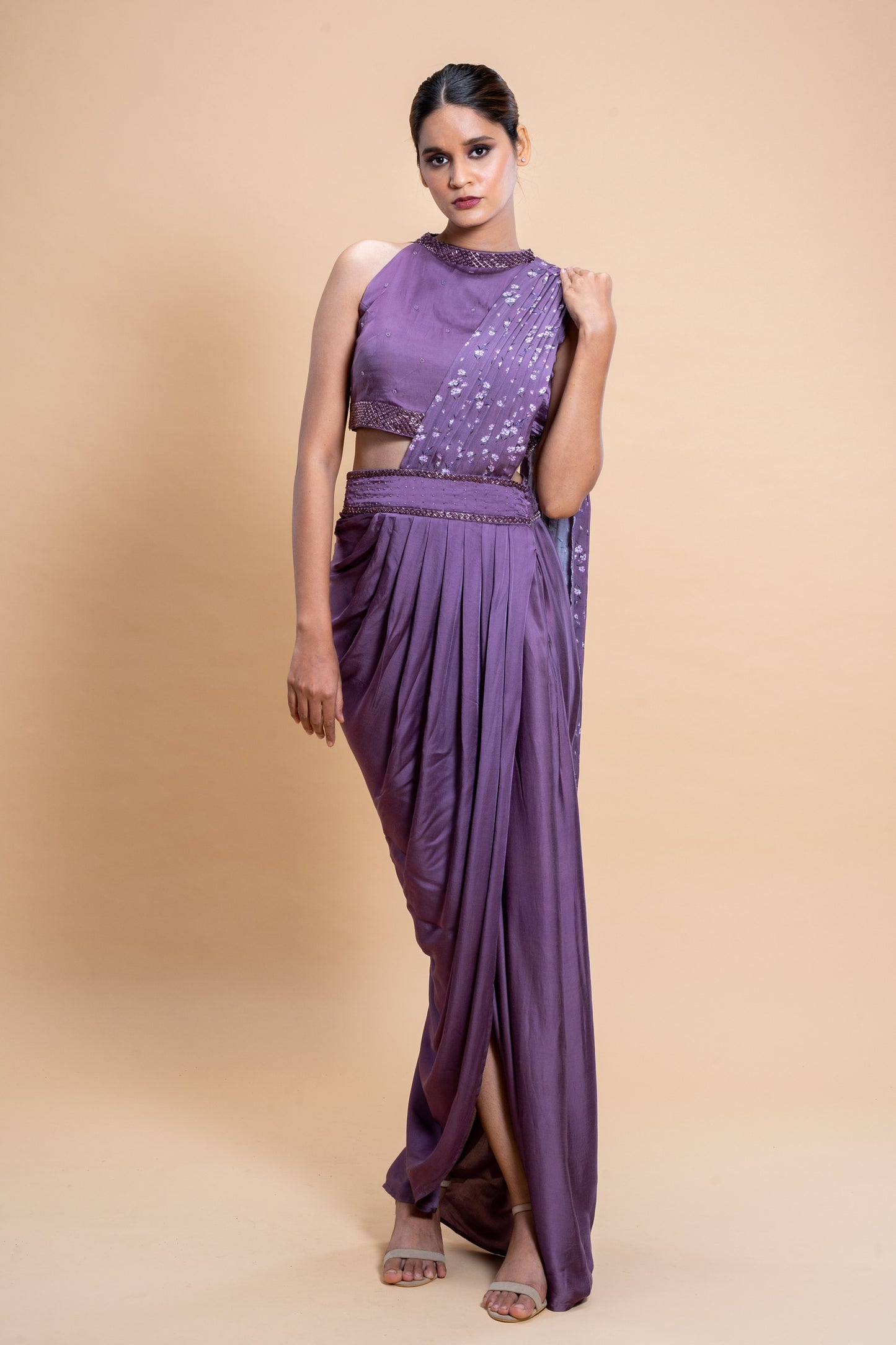 Royal Silk Voile purple Ready to Wear Saree