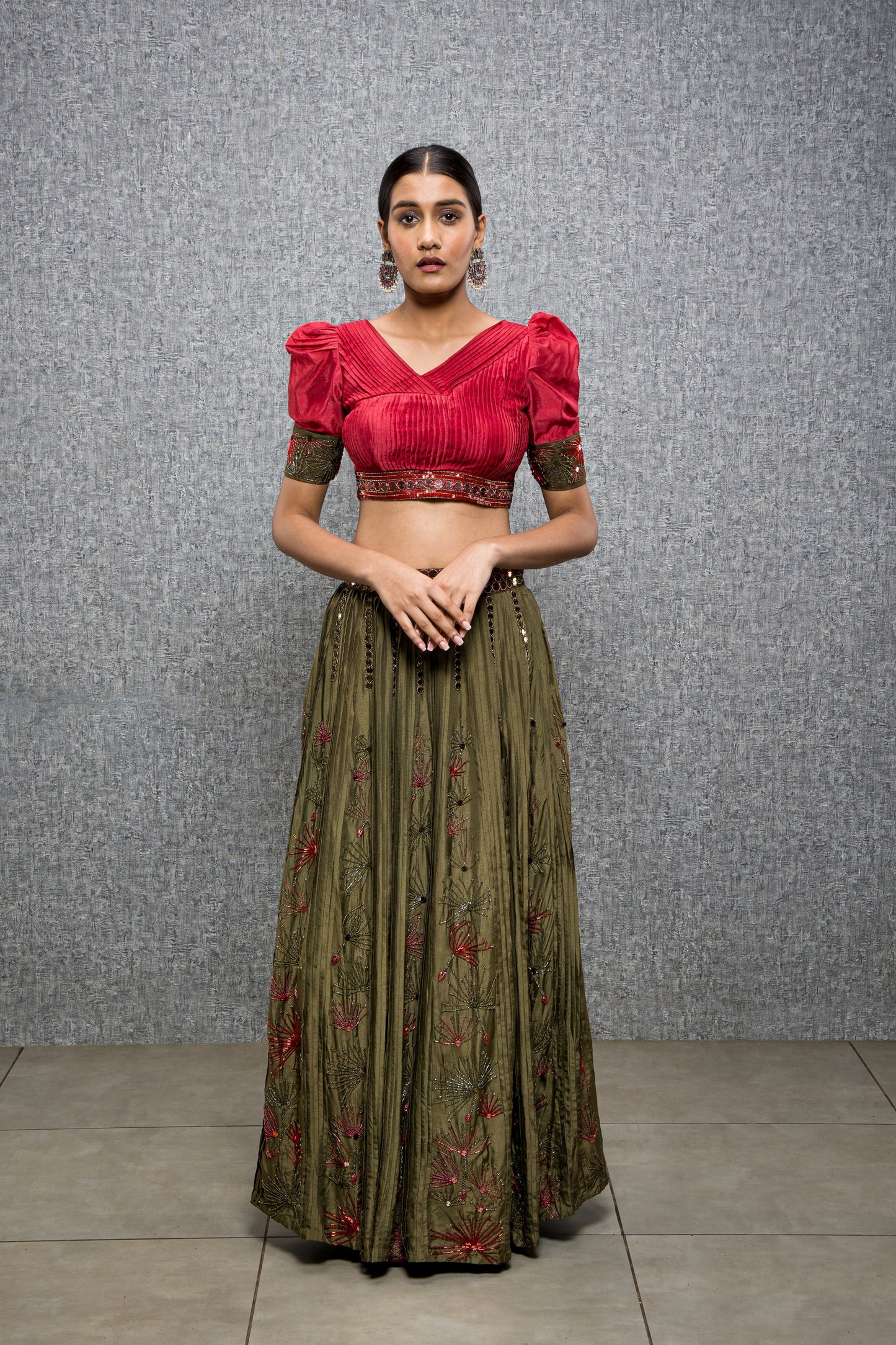 Enchanted Forest Hand Embroidered pleated lehenga Set