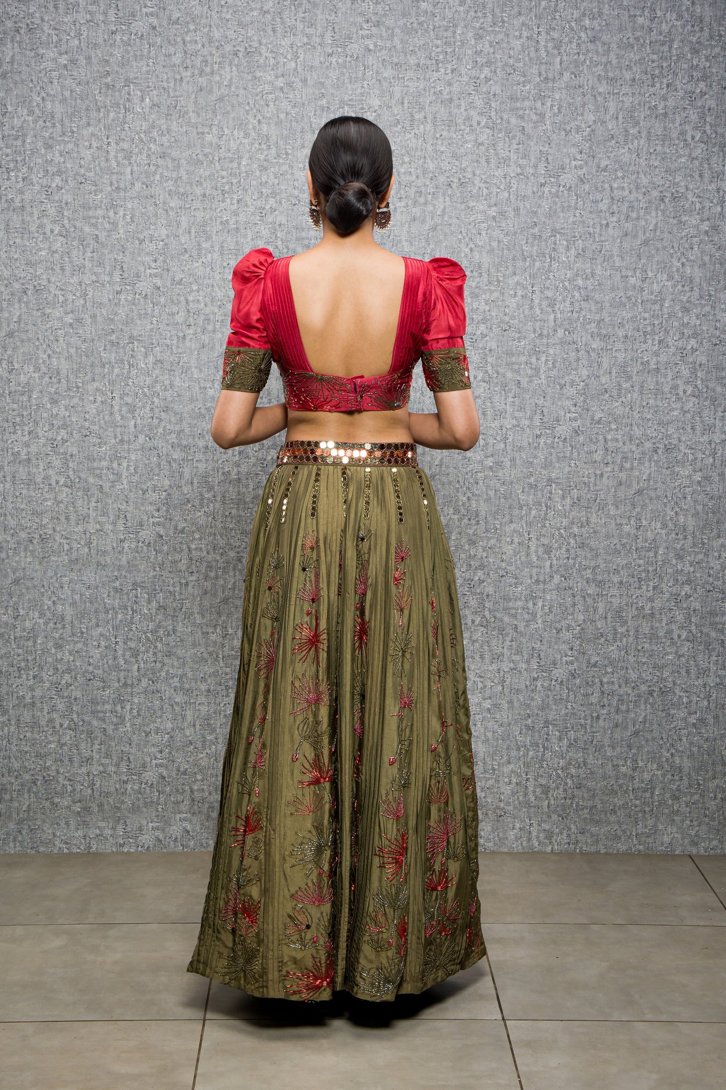 Enchanted Forest Hand Embroidered pleated lehenga Set